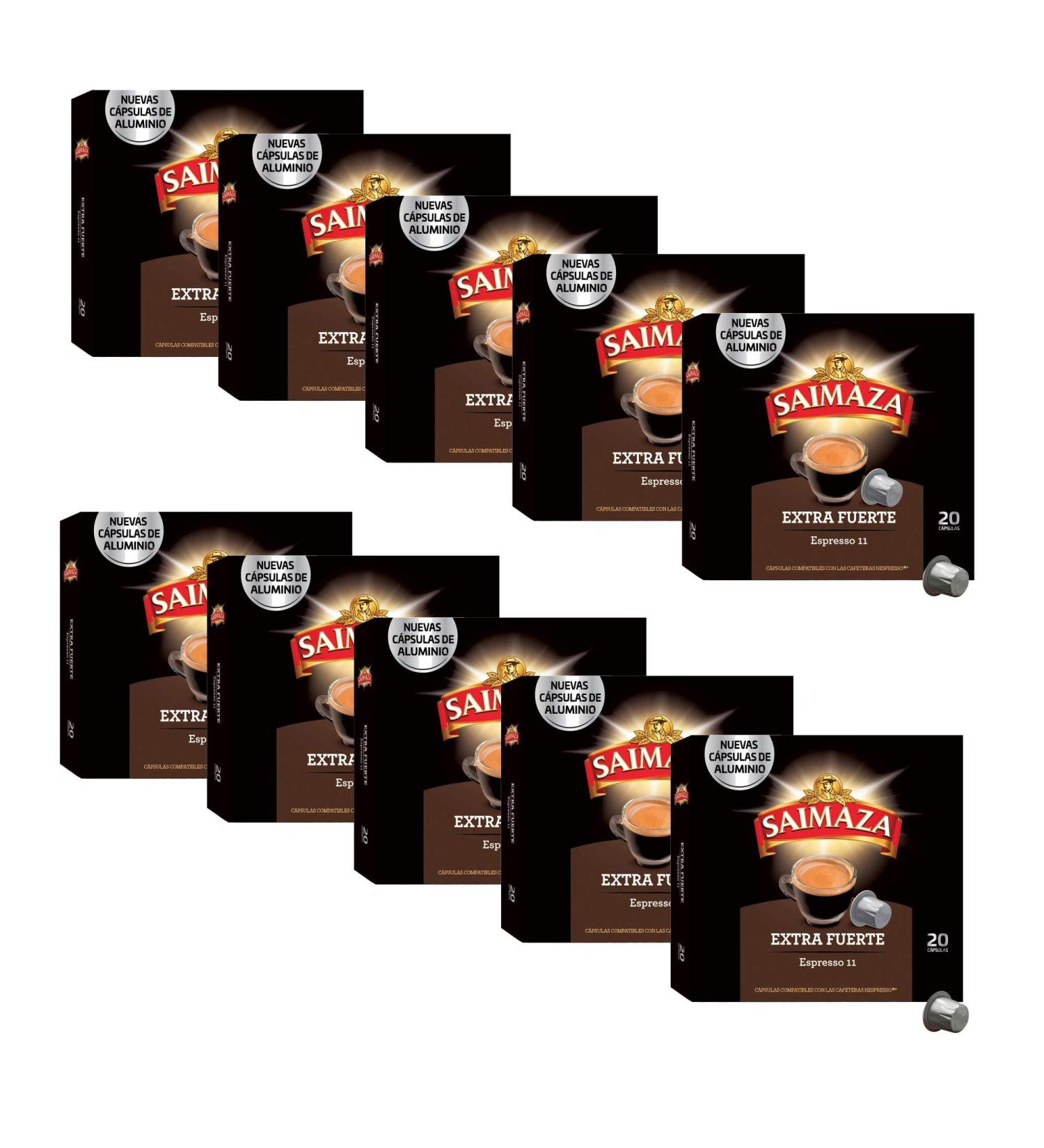 Saimaza Espresso 10 Extra Fuerte - Capsules de caf en aluminium compatibles avec Nespresso * - 10 Paquets (200 Boissons) - Buy Online on GoSupps.com