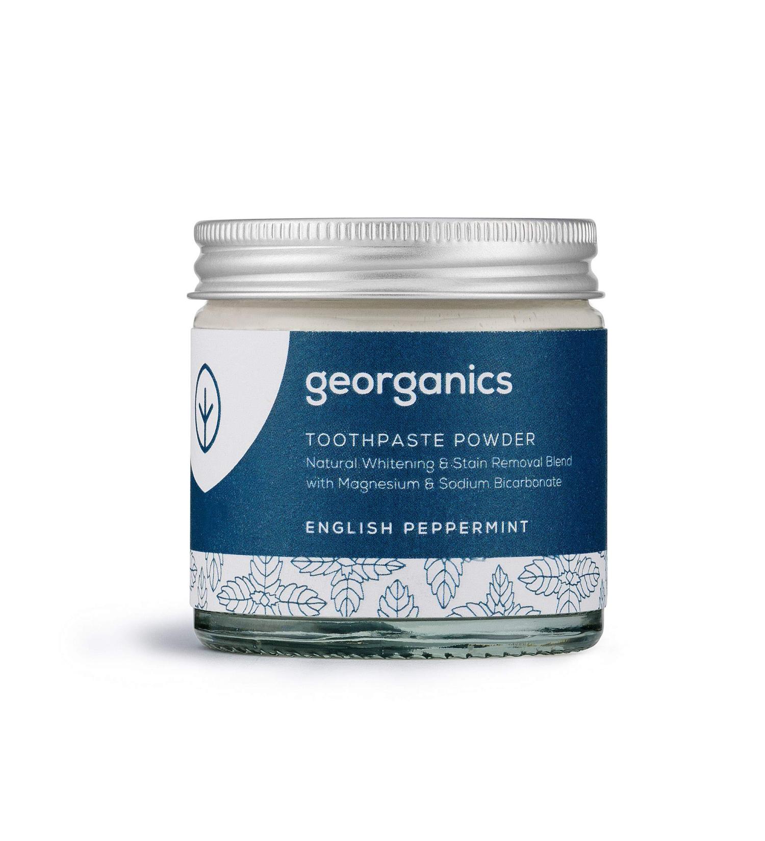 Georganics - Organic Whitening Toothpaste Powder - Natural Whitening and Stain Removal Blend with Magnesium and Sodium Bicarbonate - Vegan and Cruelty Free Fluoride Free - Peppermint - 60ml - Buy Online on GoSupps.com