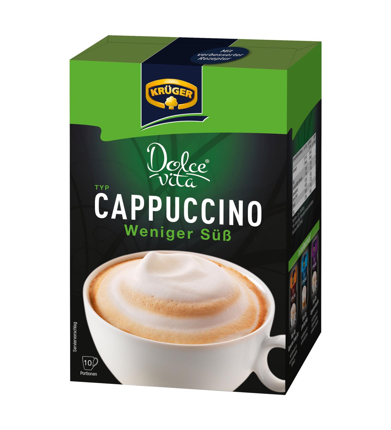 KR GER Dolce Vita Cappuccino sugar saving coffee with milk coffee with milk made from soluble coffee 10 sachets - Buy Online on GoSupps.com