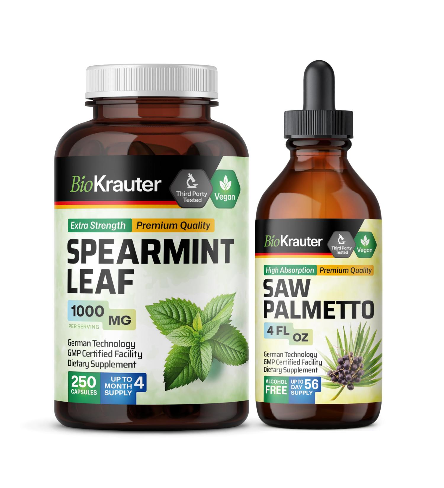 BIO KRAUTER Spearmint 250 Capsules & Saw Palmetto Tincture 4 Fl. Oz - Buy Online on GoSupps.com