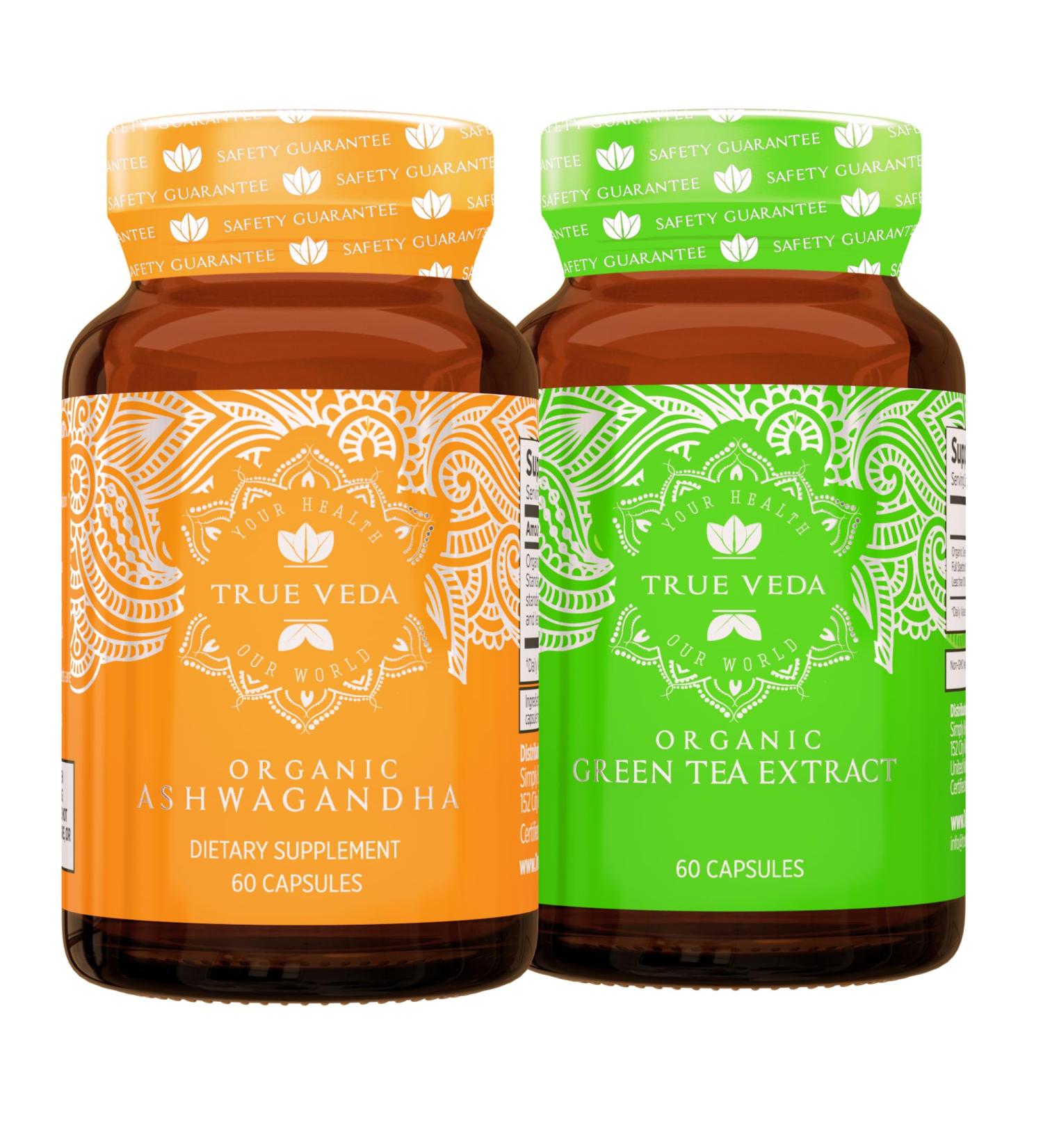 True Veda Calm Energy Bundle | USDA Organic | Multi-Award-Winning | Organic Ashwagandha KSM-66 + Organic Green Tea Capsules - Buy Online on GoSupps.com