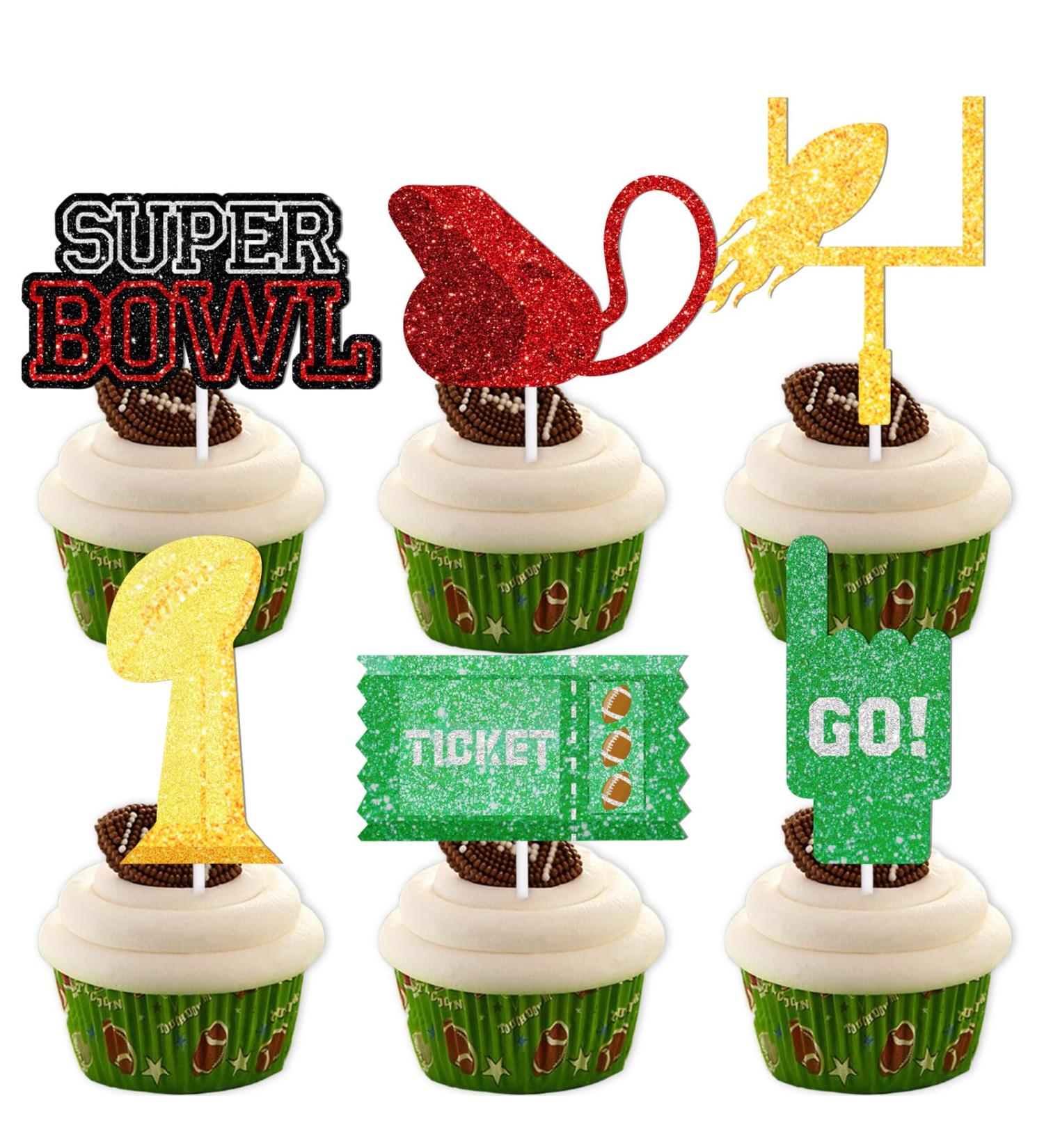 Trophy Rugby Ball Dessert Cupcake Topper Super Bowl Touchdown Sport Game Day Theme Decor Supplies Men Boys Happy Birthday Party Decorations set 18pcs Glitter - Buy Online on GoSupps.com