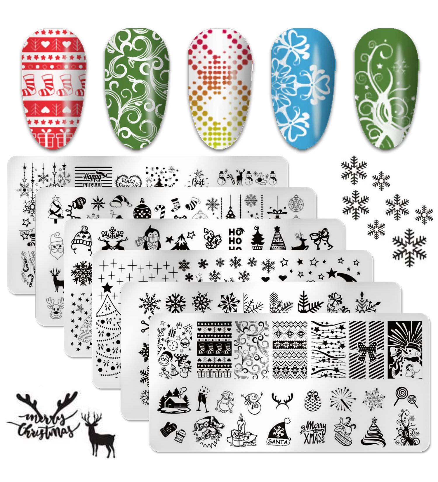 Christmas Nail Stamping Plate Set - Snowflake Elk Winter Stencils for Holiday Manicure - Buy Online on GoSupps.com