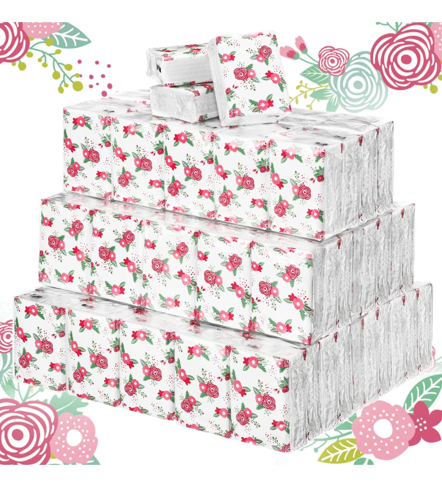 100 Pack Floral Pocket Tissues - 1000 Pcs Individual Travel Size Tissue Packs for Weddings & Graduation - Buy Online on GoSupps.com