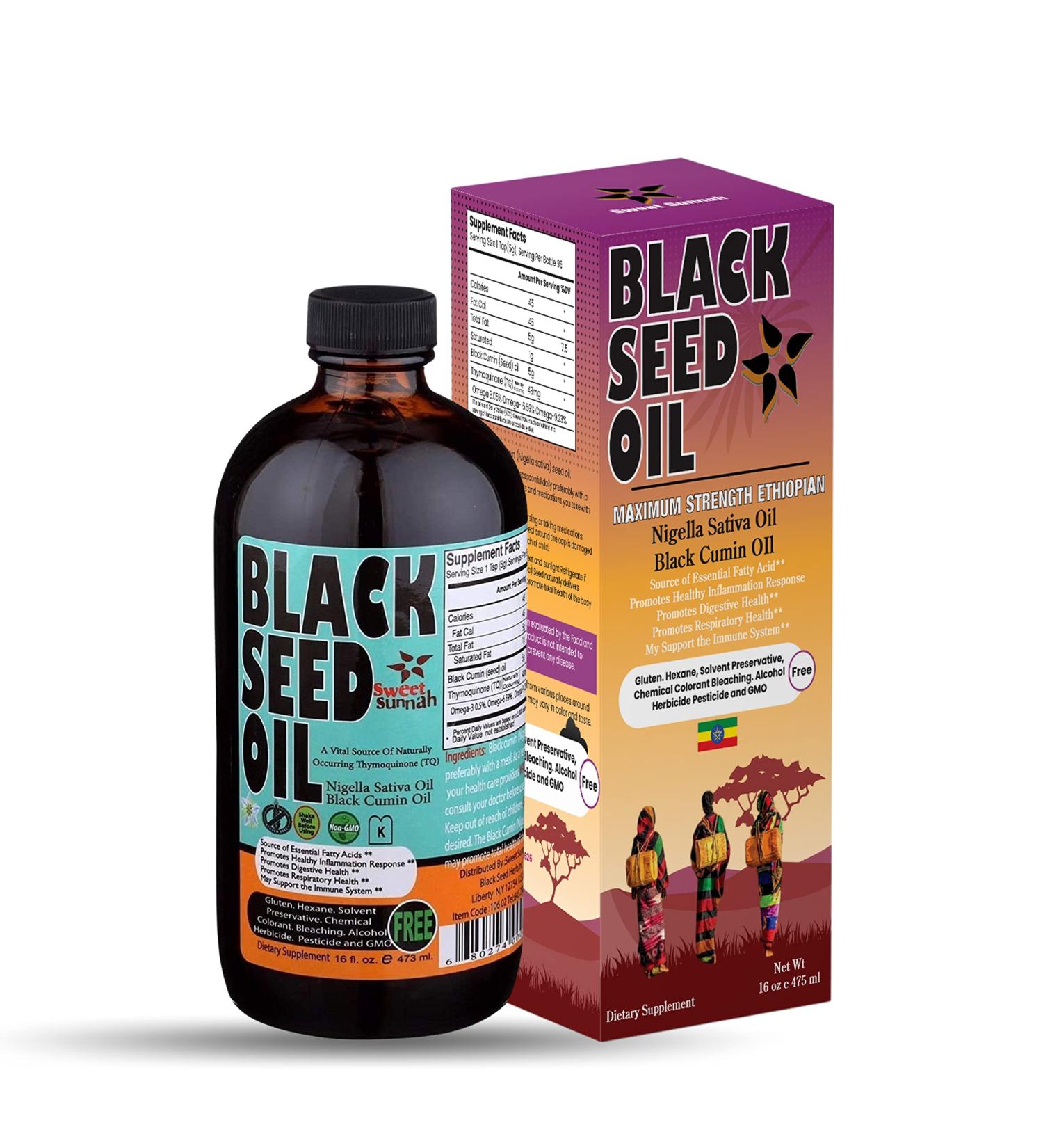 Ethiopian Black Seed Oil - 3.43% Thymoquinone Cold-Pressed Black Cumin Seed from Pure Nigella Sativa - First Pressing Blackseed Non-GMO Improved - 16 Oz Glass Bottle Sweet Sunnah - Buy Online on GoSupps.com
