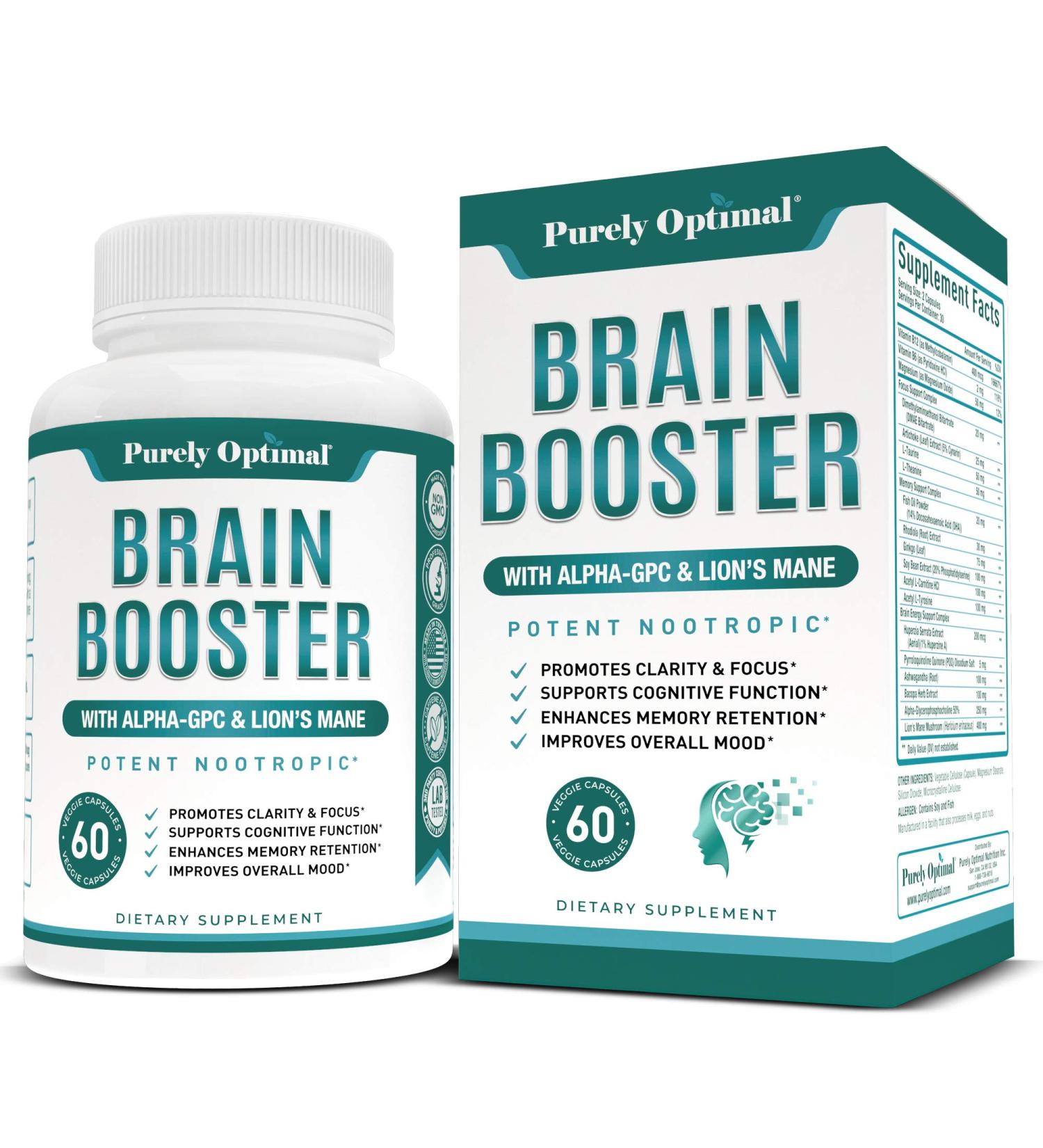 PURELY OPTIMAL Premium Brain Supplement - Boost Focus & Memory | 60 Capsules - Buy Online on GoSupps.com