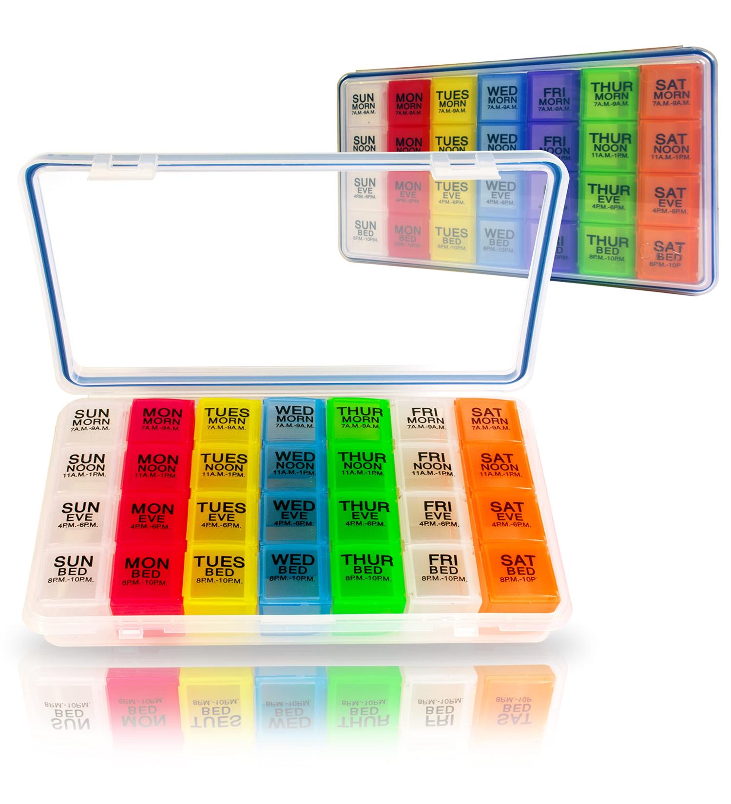 GMS 7-Day Pill Organizer | BPA-Free Waterproof Vitamin & Supplement Storage | Multi-Colored Removable Boxes for Daily Use - Buy Online on GoSupps.com