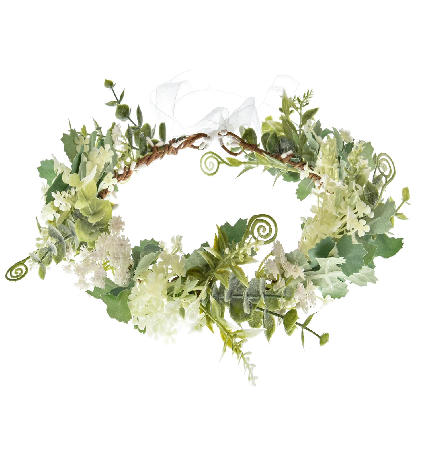 Artificial Flower Wreath Crown | Bridal Headpiece with Greenery & Pine Cone | Perfect for Weddings & Festivals - Buy Online on GoSupps.com