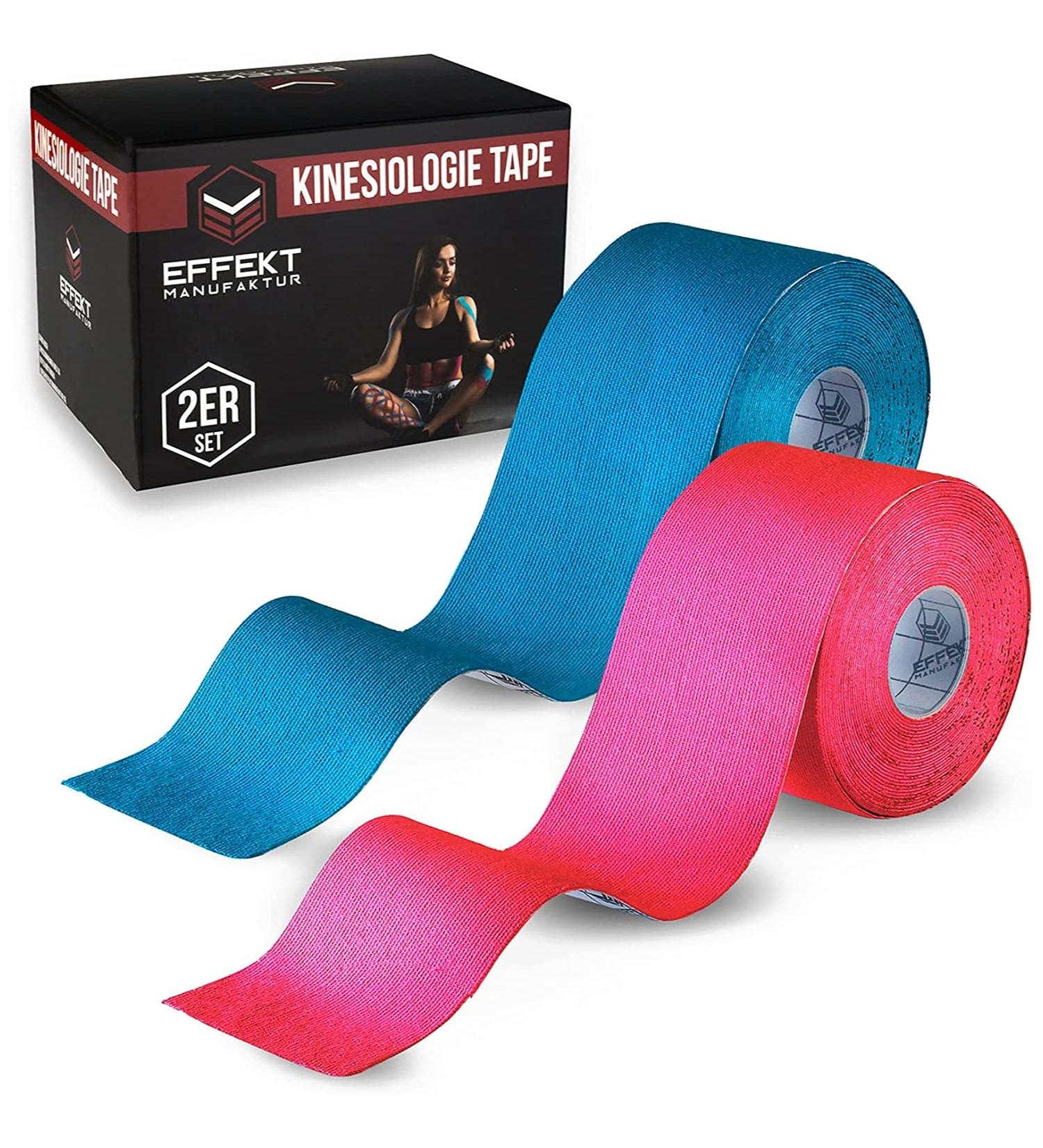 Effekt Kinesiology Tape Waterproof 5m x 5cm - 2 Rolls | Elastic Physio Tape for Muscle Support and Injury Recovery | Medical Sports Tape - Blue/Pink - Buy Online on GoSupps.com