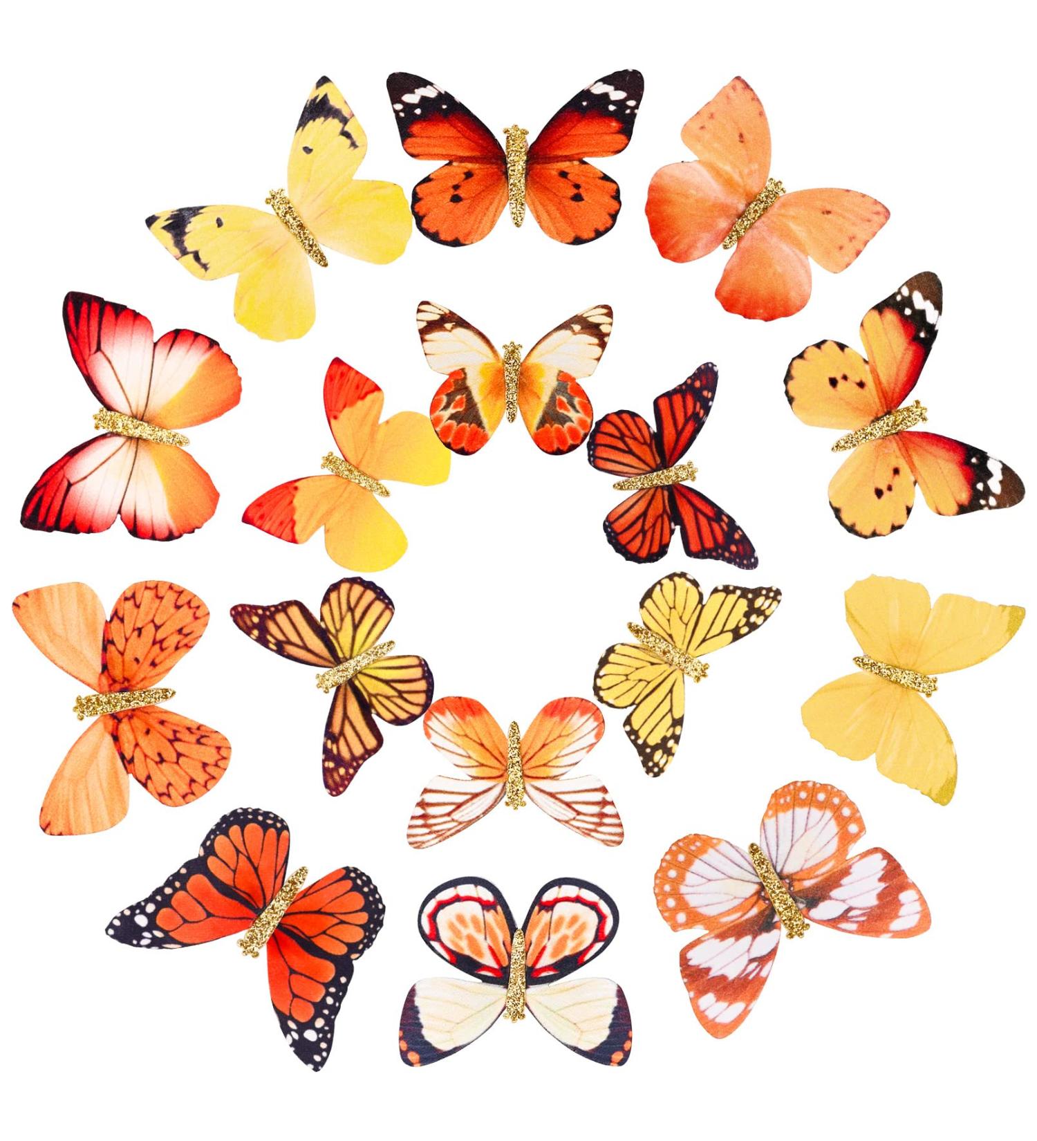 DEEKA 16 PCS Small Handmade Butterfly Hair Clips - Realistic Colorful 90s Barrettes for Women and Girls - Yellow & Orange - Buy Online on GoSupps.com