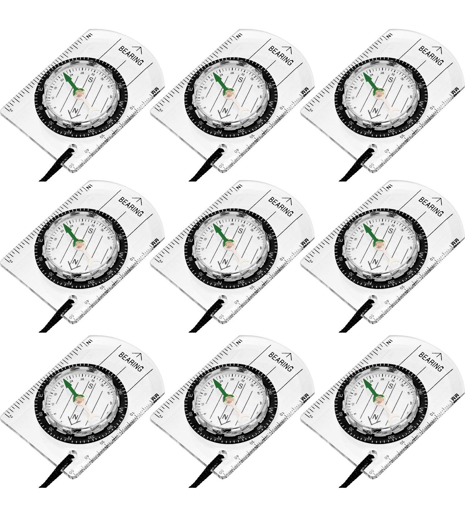 BBTO 9 Pieces Orienteering Compass Hiking Backpacking Camping Compass Map Reading Outdoor Waterproof Compass for Boy Scout Kids Women (Semiellipse Compass) - Buy Online on GoSupps.com