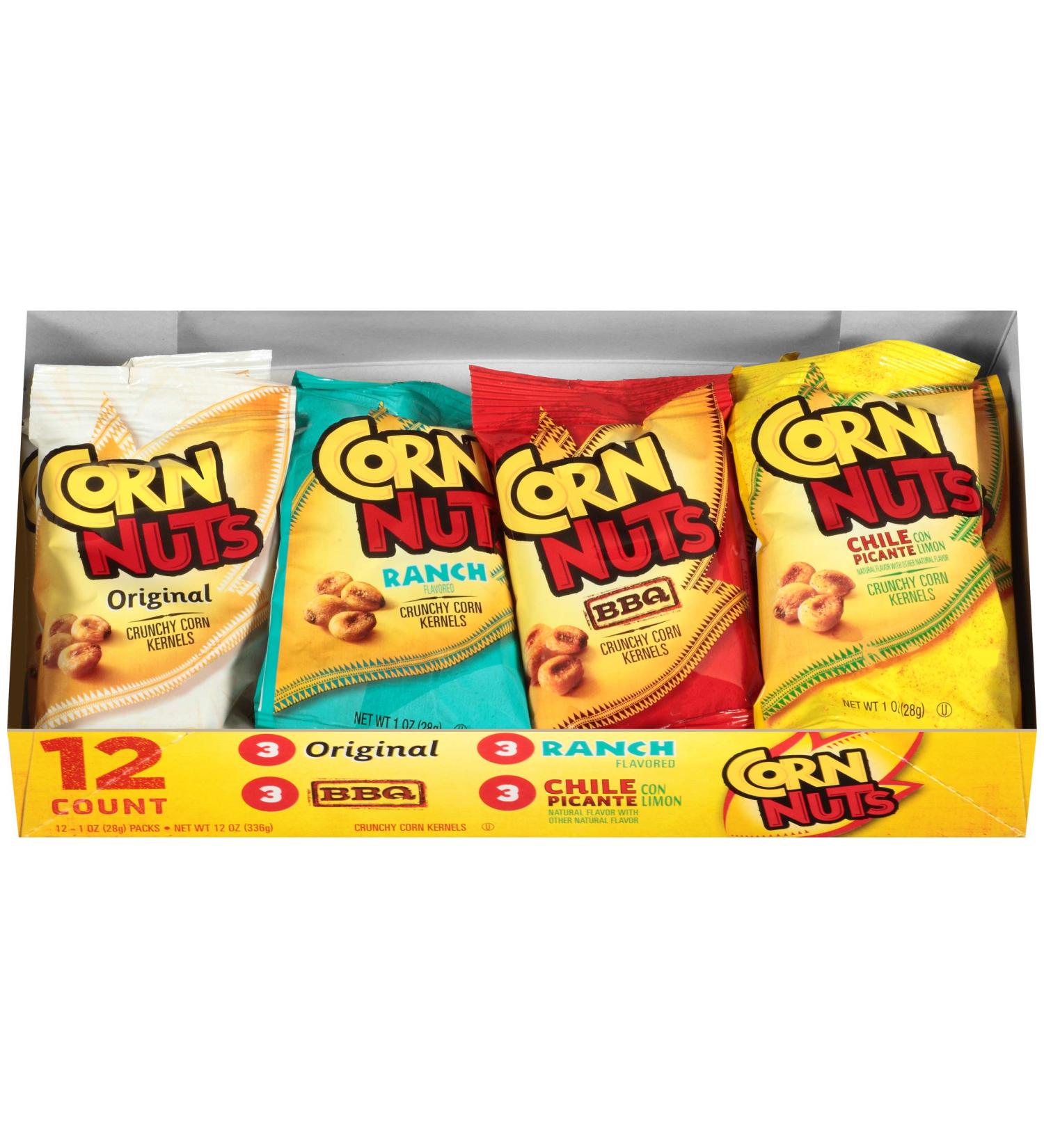 Corn Nuts Variety Pack - Original, Ranch, BBQ, Chile Picante con Limon - 12 Pack (1 oz Bags) - Buy Online on GoSupps.com