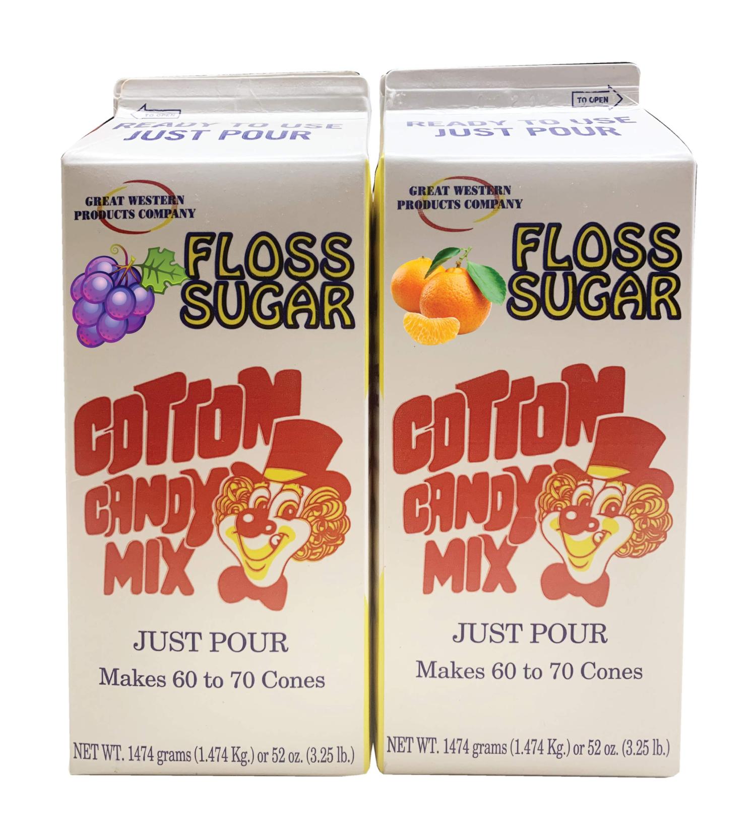 Cotton Candy Floss Sugar (2-Pack) | Grape and Orange | 3.25 LBS Cartons | Makes up to 140 Cotton Candy Cones. Extra Fine Granulated Sugar - Buy Online on GoSupps.com
