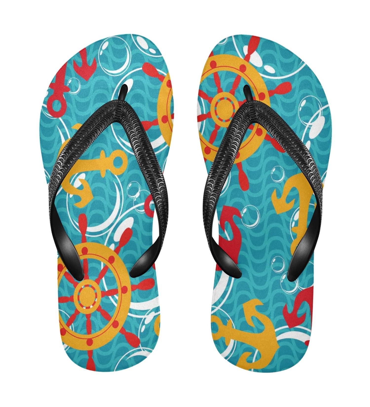 Mnsruu Nautical Sea Anchor Flip Flops - Stylish Multicolor Footwear for Home Hotel Spa & Travel | Unisex Sizes Available - Buy Online on GoSupps.com