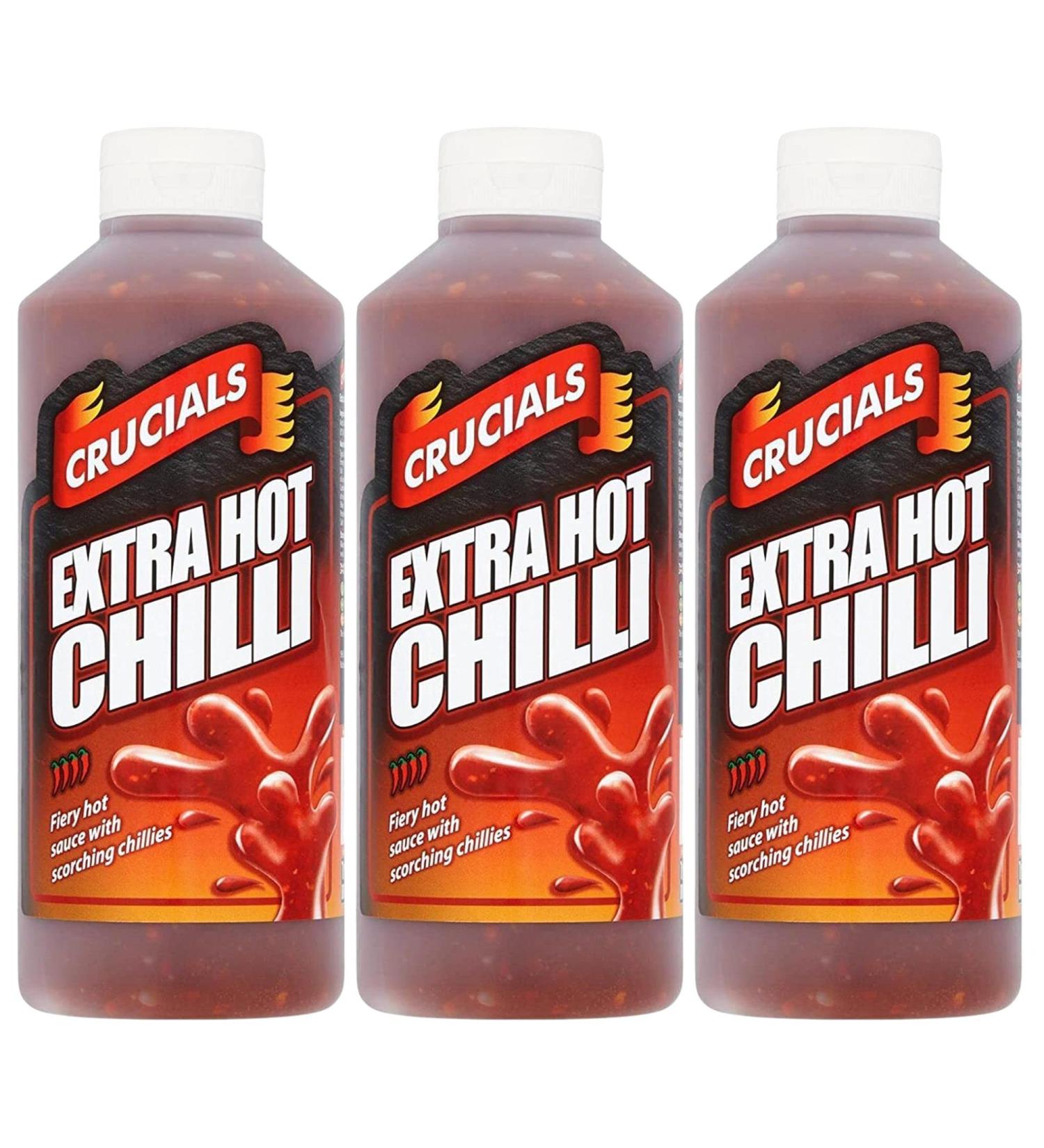 Hot Chilli Sauce Bundle with Crucial Extra Hot Chilli Squeezy Sauce 1L (3 Pack)