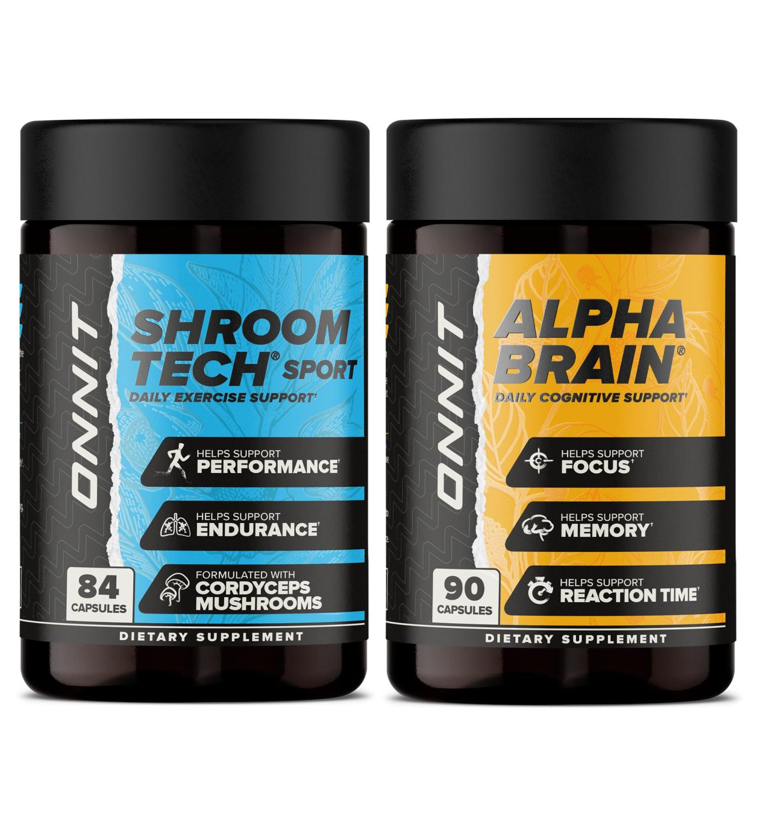 ONNIT Cognitive & Endurance Performance Bundle: Alpha Brain Nootropic Capsules (90 Count) + Shroom Tech Sport Capsules (84 Count) IGEN Non-GMO Tested Focus & Endurance Pack of 2 - Buy Online on GoSupps.com