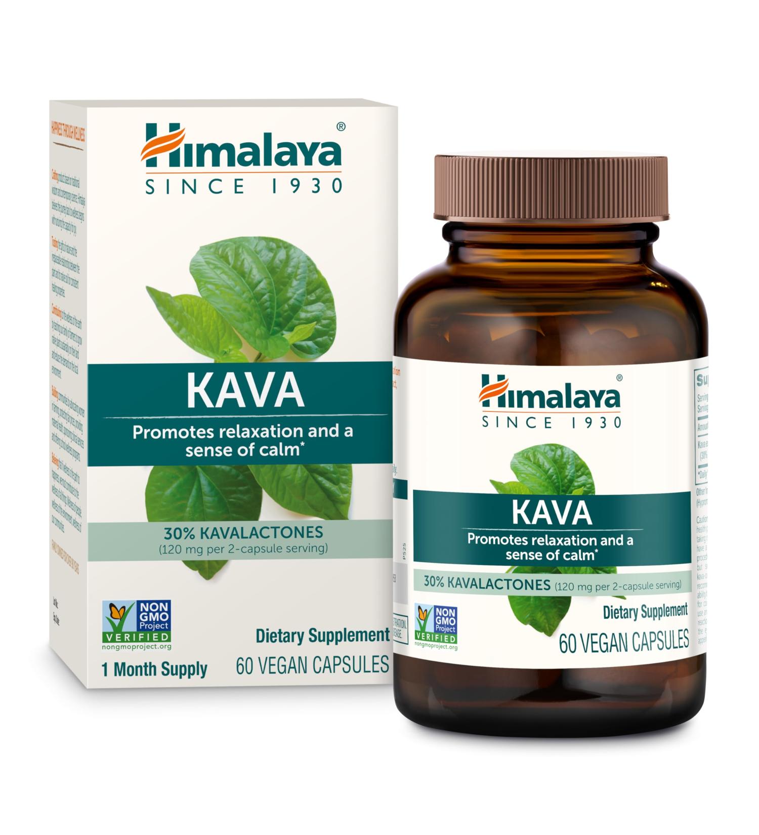 Himalaya Kava Herbal Supplement for Relaxation and Calm 30% Kavalactones Vegan Gluten Free 400 mg Kava Root Extract 60 Capsules - Buy Online on GoSupps.com