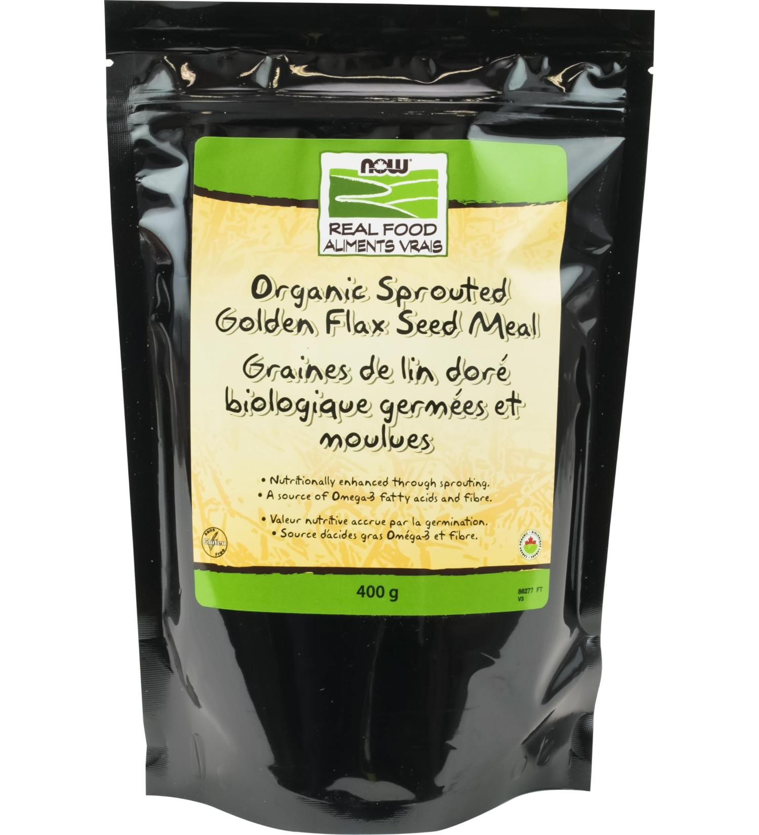 NOW Foods Organic Golden Flax Seed Meal Source of Essential Fatty Acids and Fiber Cold-Processed Certified Non-GMO 400g (Packaging May Vary)