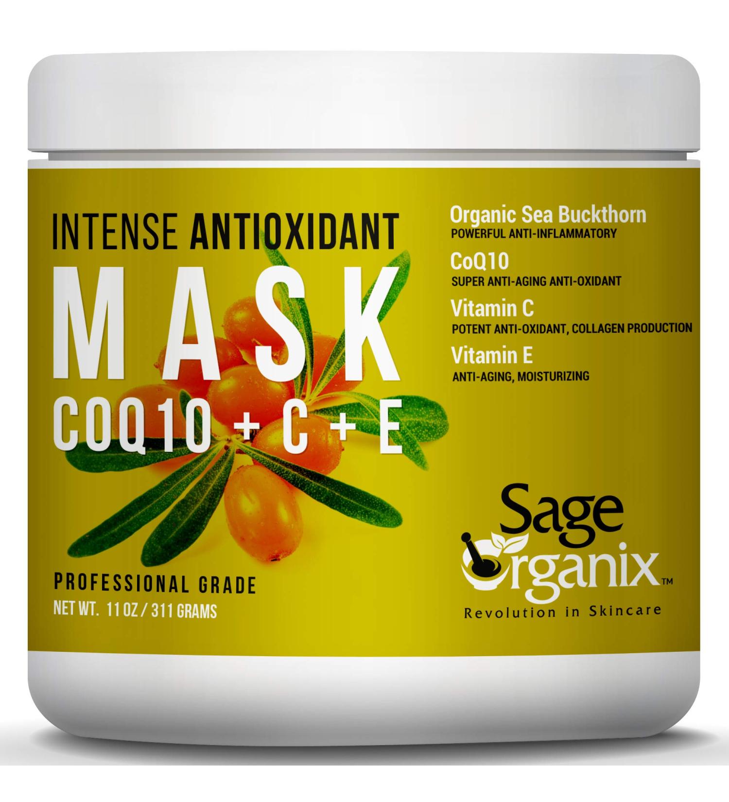 Exfoliating Glycolic Face Mask with Vitamin C & CoQ10 - Anti-Aging Pore Minimizing Deep Cleansing Treatment for Wrinkles & Acne - 11oz - Buy Online on GoSupps.com
