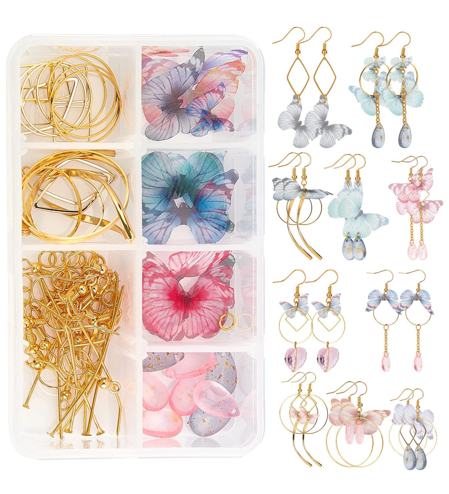 SUNNYCLUE DIY Fabric Butterfly Dangle Earring Making Kit - 10 Pairs | Boho Crafts with Crystal Beads | Jewelry Making Kits for Spring Wedding Gift - Buy Online on GoSupps.com