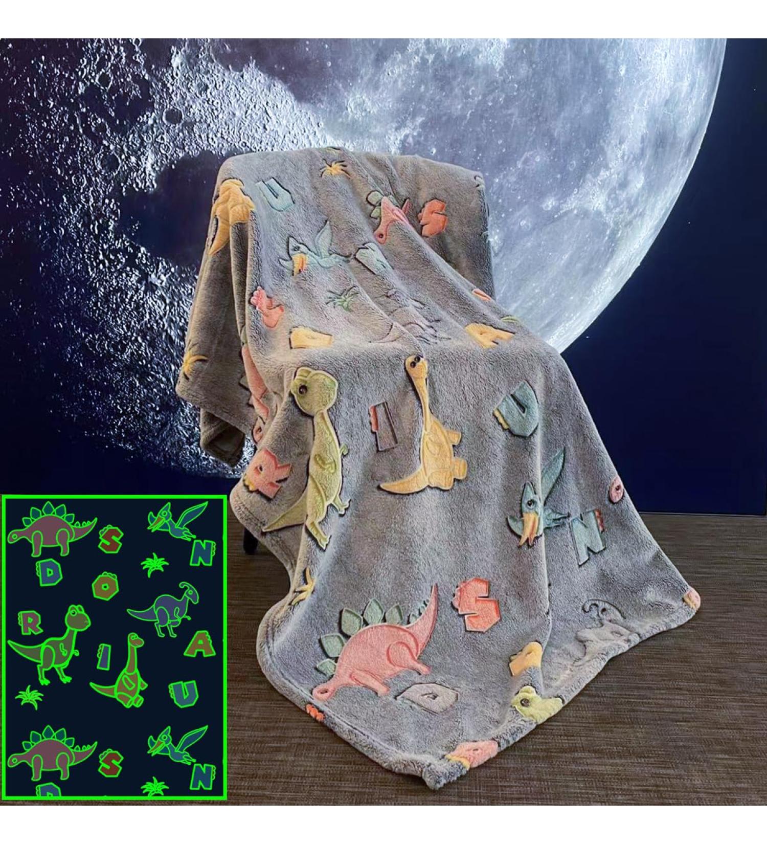 MOYORA Glow In The Dark Dinosaur Blanket - Soft Toy Cozy Flannel Throw for Boys and Girls - Perfect Birthday Gift - 50 x 60 - Buy Online on GoSupps.com
