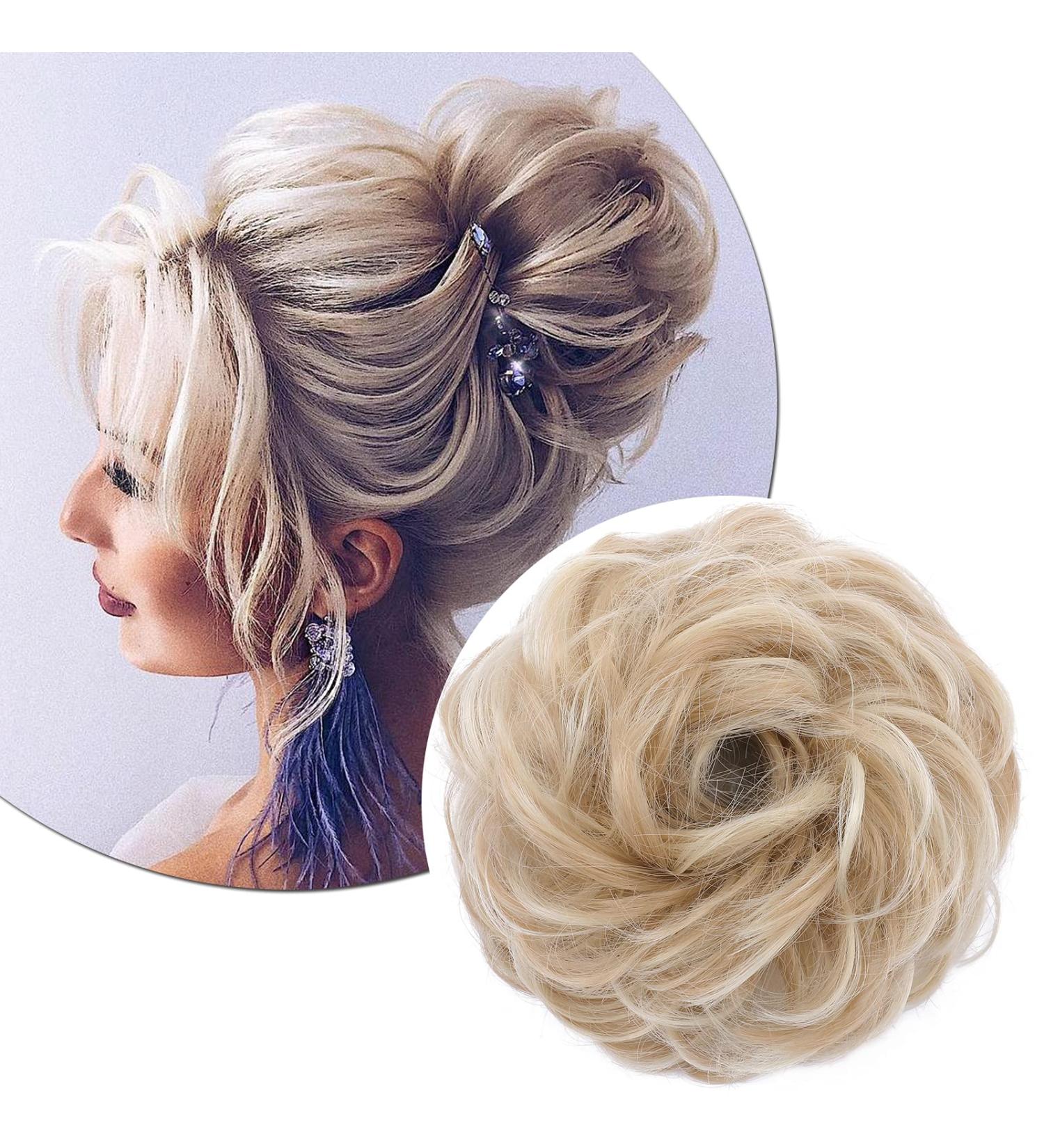 Silk-Co Hair Part with Rubber Band | Wavy Soft Dutt Hair Extensions | 45g Thickening Messy Bun Updos in Dark Blonde & Bleach Curled - Buy Online on GoSupps.com