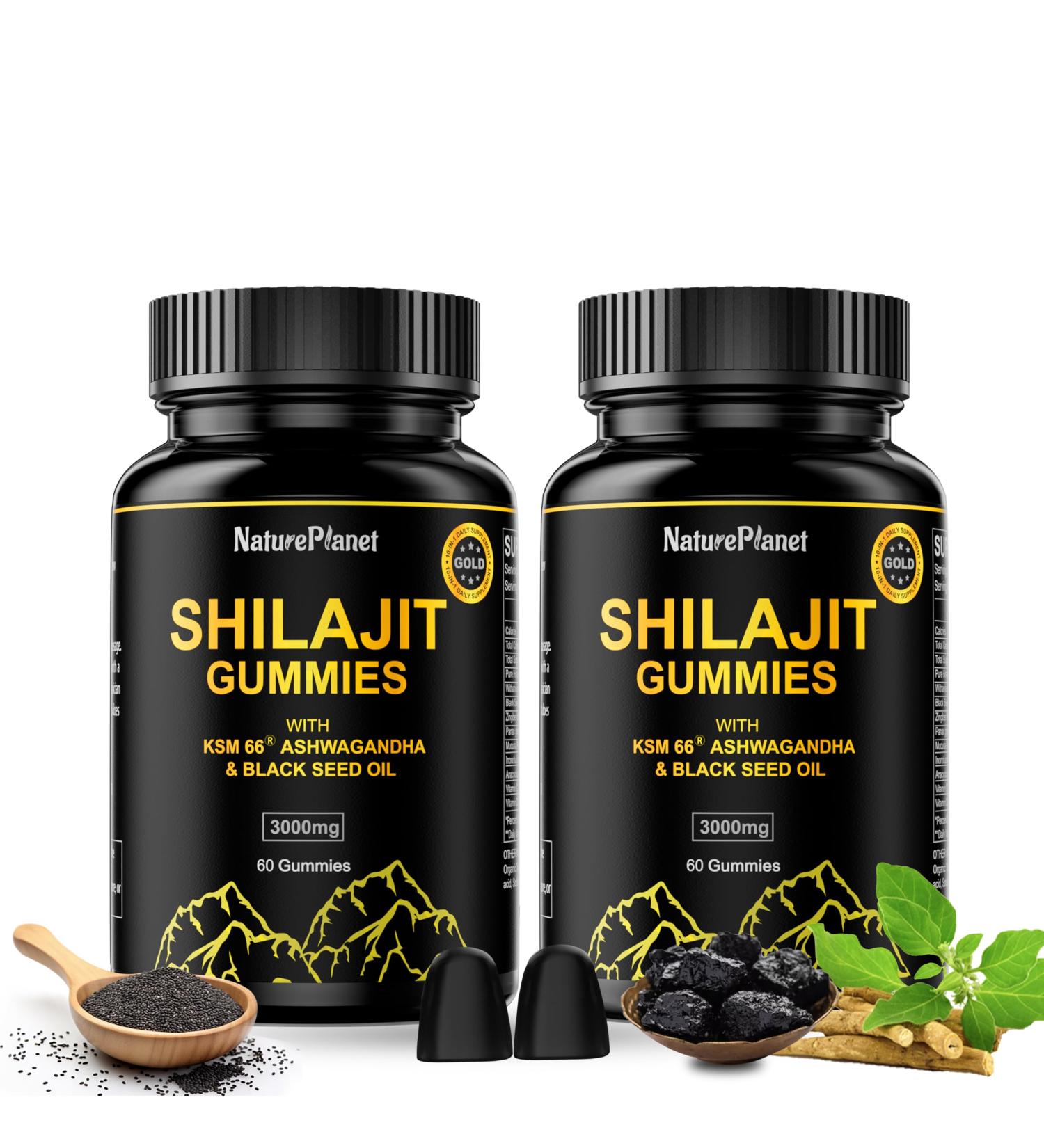 NaturePlanet Shilajit Gummies for Men & Women, with Ashwagandha and Black Seed Oil, Support for Muscle Recovery, Health Anti-Aging & Metabolic Health - 2 Packs Gummy - Buy Online on GoSupps.com