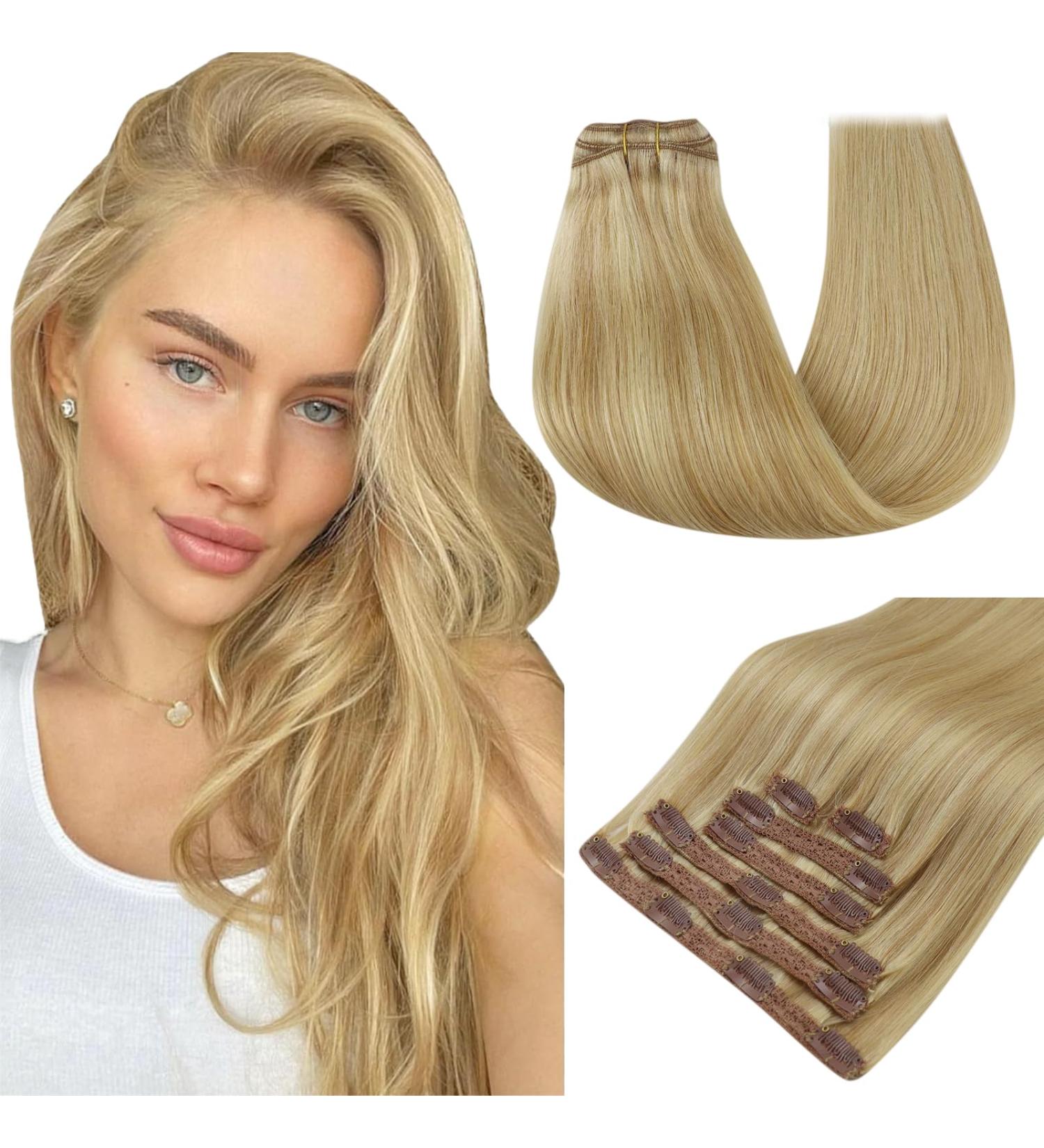 Runature Real Hair Clip Extensions - Gold Blonde & Light Blonde 16 Inch (40cm) 120g 7-Piece Remy Hair Clip-Ons - #16P24 - Buy Online on GoSupps.com