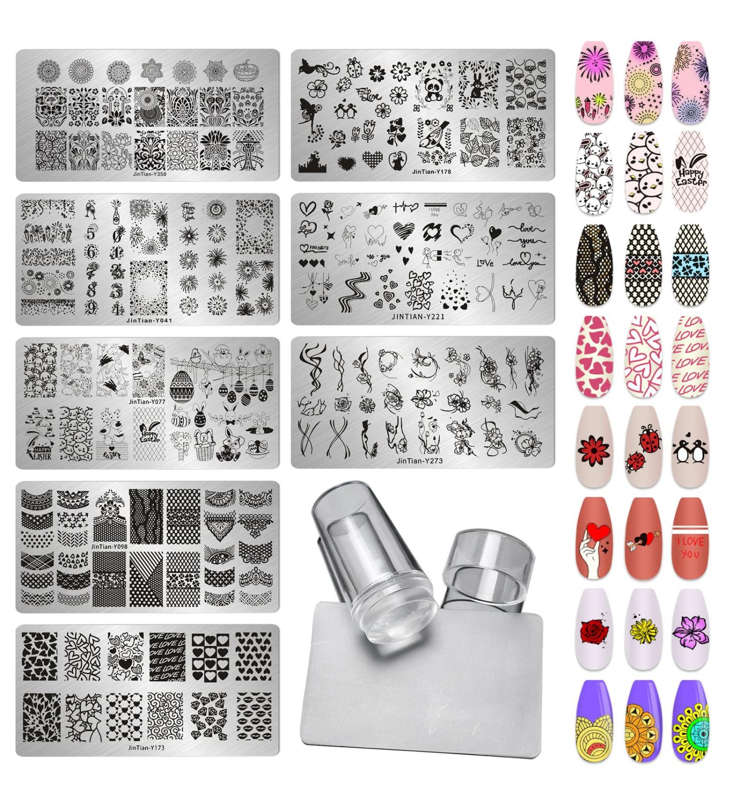 LoveOurHome 8pc Nail Stamping Kit | Geometric Flower Heart Designs | French Manicure Stamps for Women and Girls - Buy Online on GoSupps.com