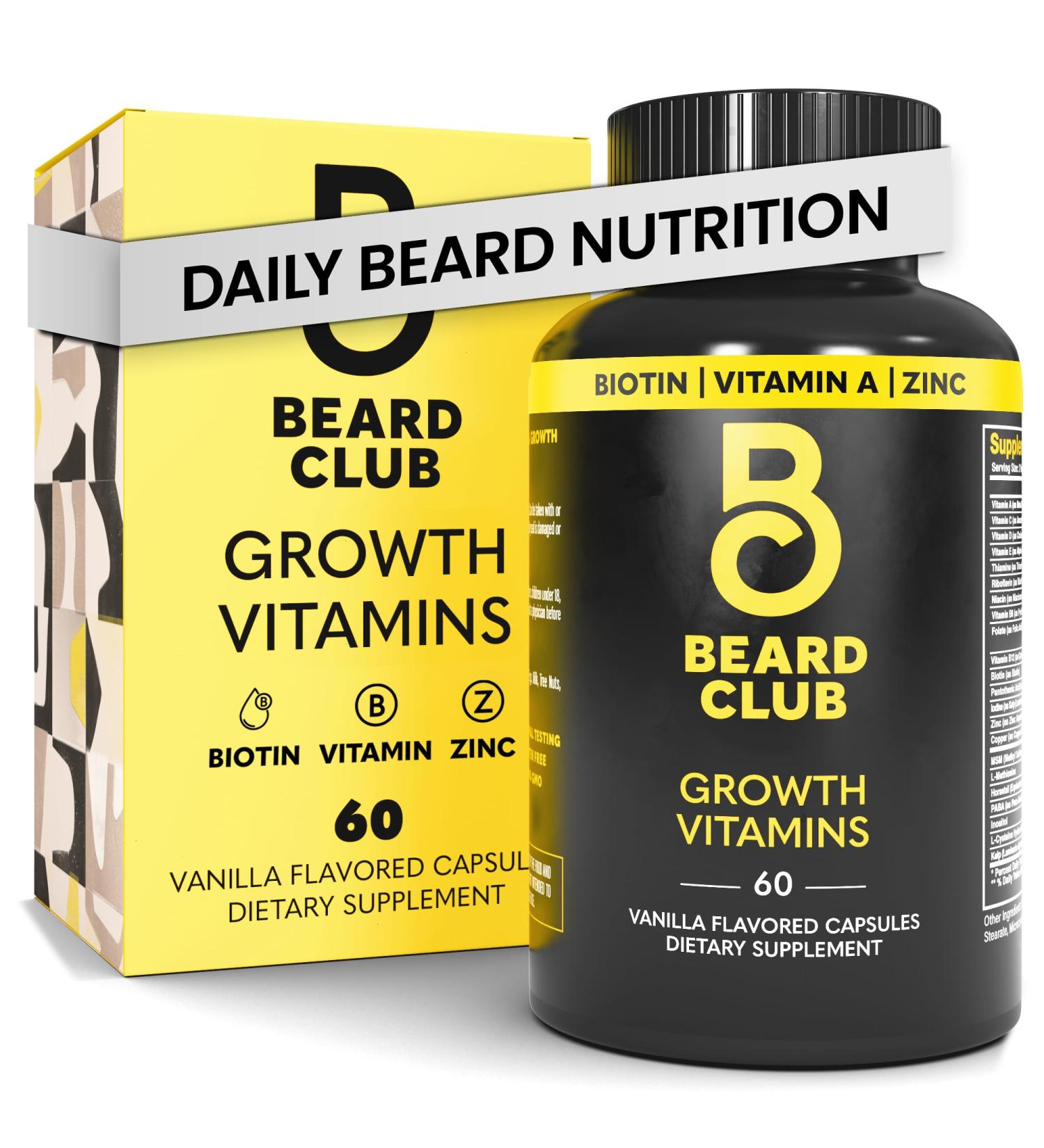 The Beard Club - Biotin Beard Growth Vitamins - Support A Thicker Fuller Beard Fill in Patches - Minerals & Multi-Vitamins Help Support and Stimulate Healthier Facial Hair Growth - Buy Online on GoSupps.com