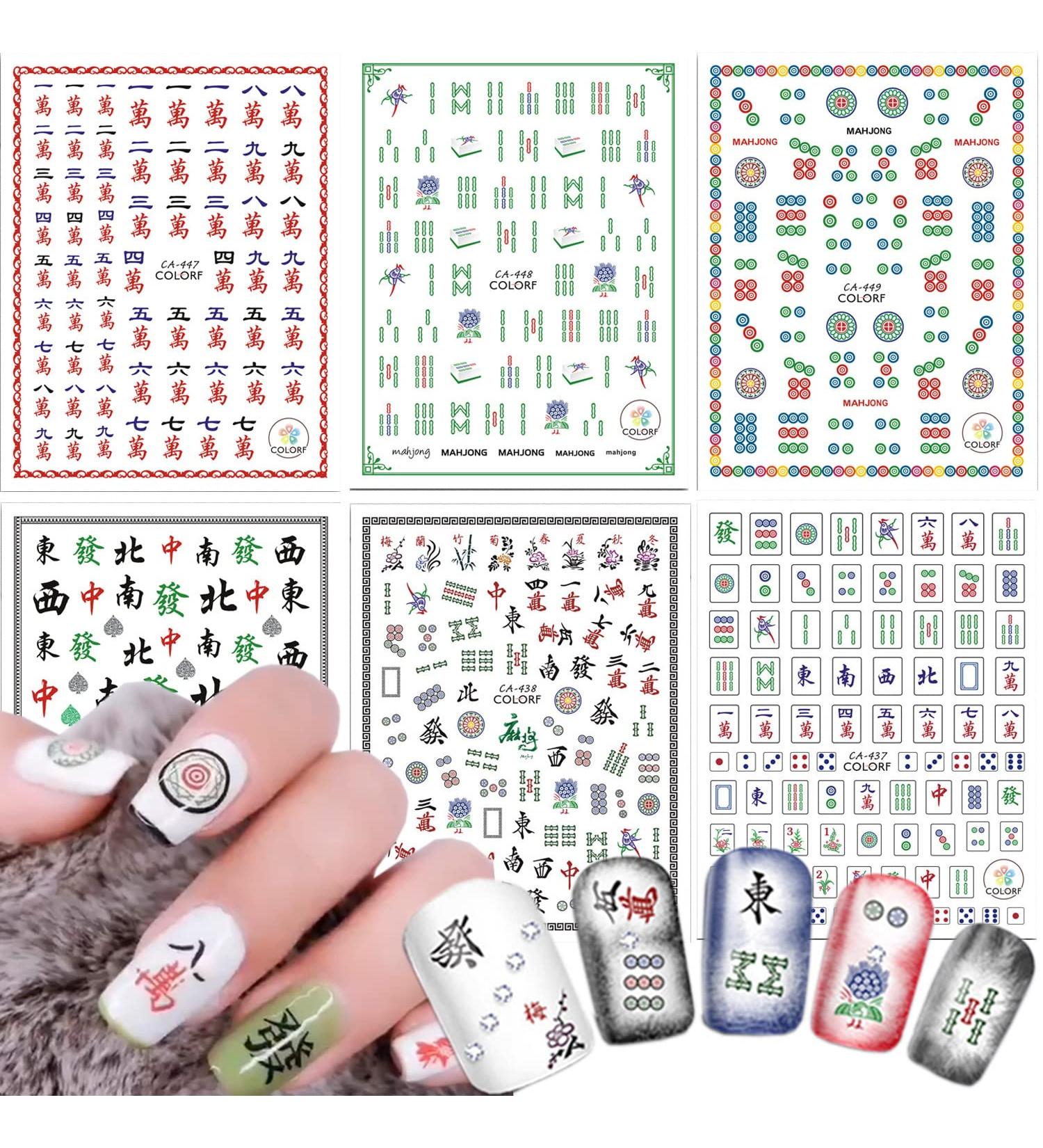 Mahjong Nail Art Stickers - 3D Self-Adhesive Holographic Design for Manicure Decoration - Buy Online on GoSupps.com
