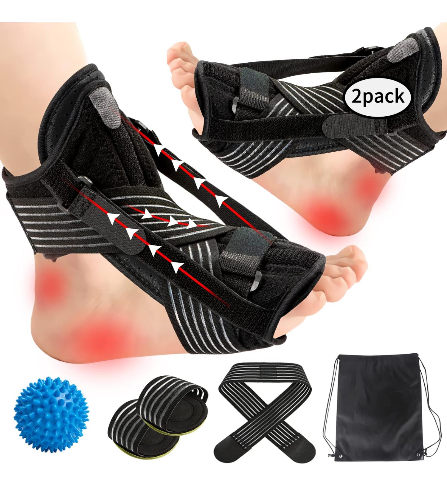 2 Pack Plantar Fasciitis Night Splint Brace with Memory Foam Pad for Men & Women - Relief from Achilles Tendonitis, Arch Pain, Foot Drop, and Heel Support - Buy Online on GoSupps.com