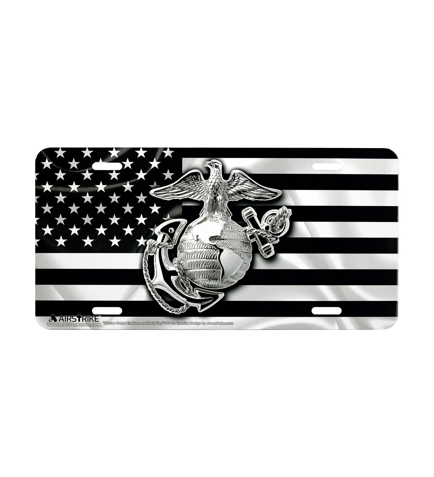 USMC Marine Corps License Plate | Black Flag Design | Front Car Plate Made in USA by Airstrike - Buy Online on GoSupps.com