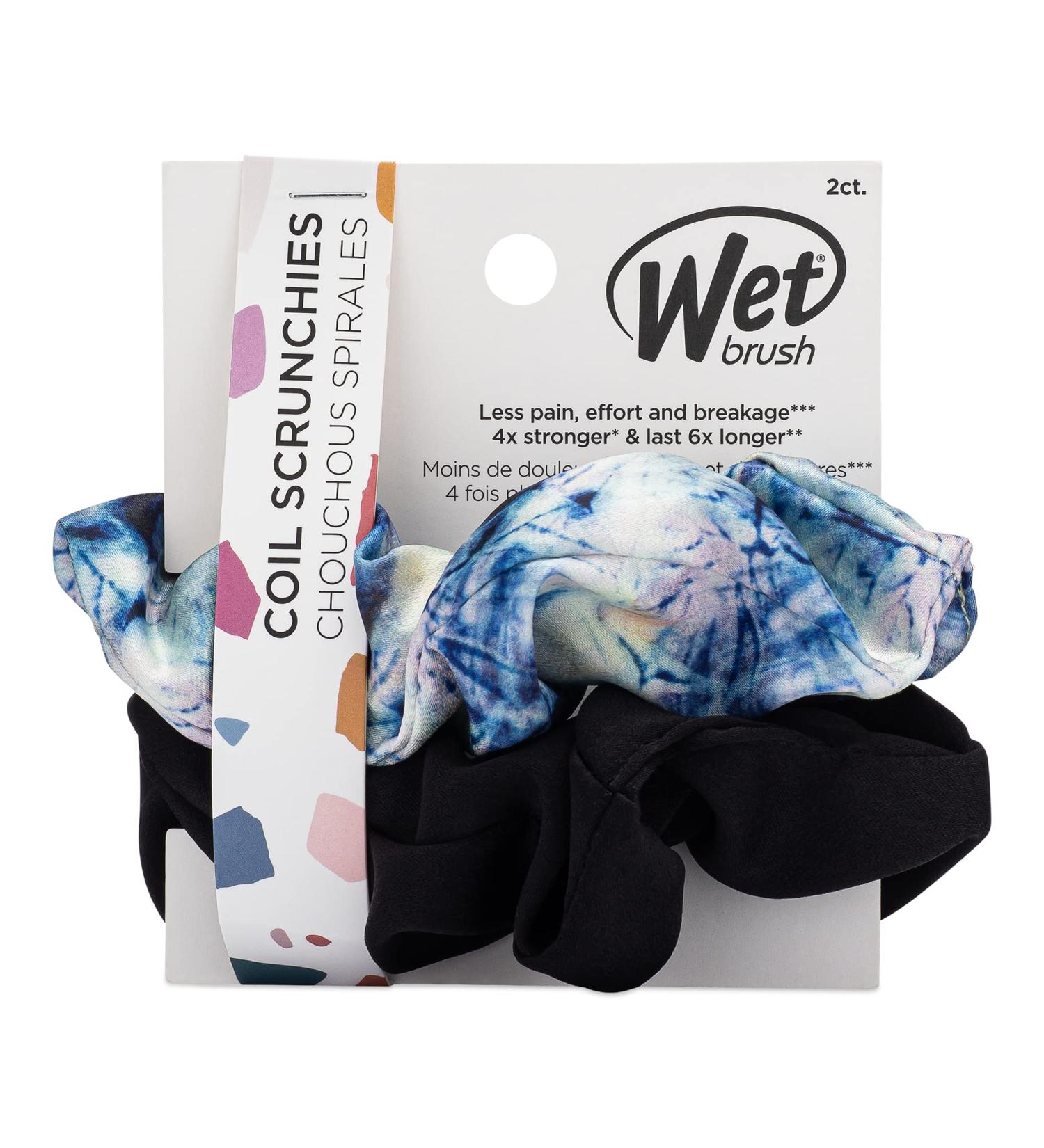 Wet Brush Coil Hair Scrunchies 2 Pack Blue Tie Dye & Black - Pain-Free Hair Accessories for Long Lasting Braids & Ponytails - Suitable for All Hair Types - Buy Online on GoSupps.com