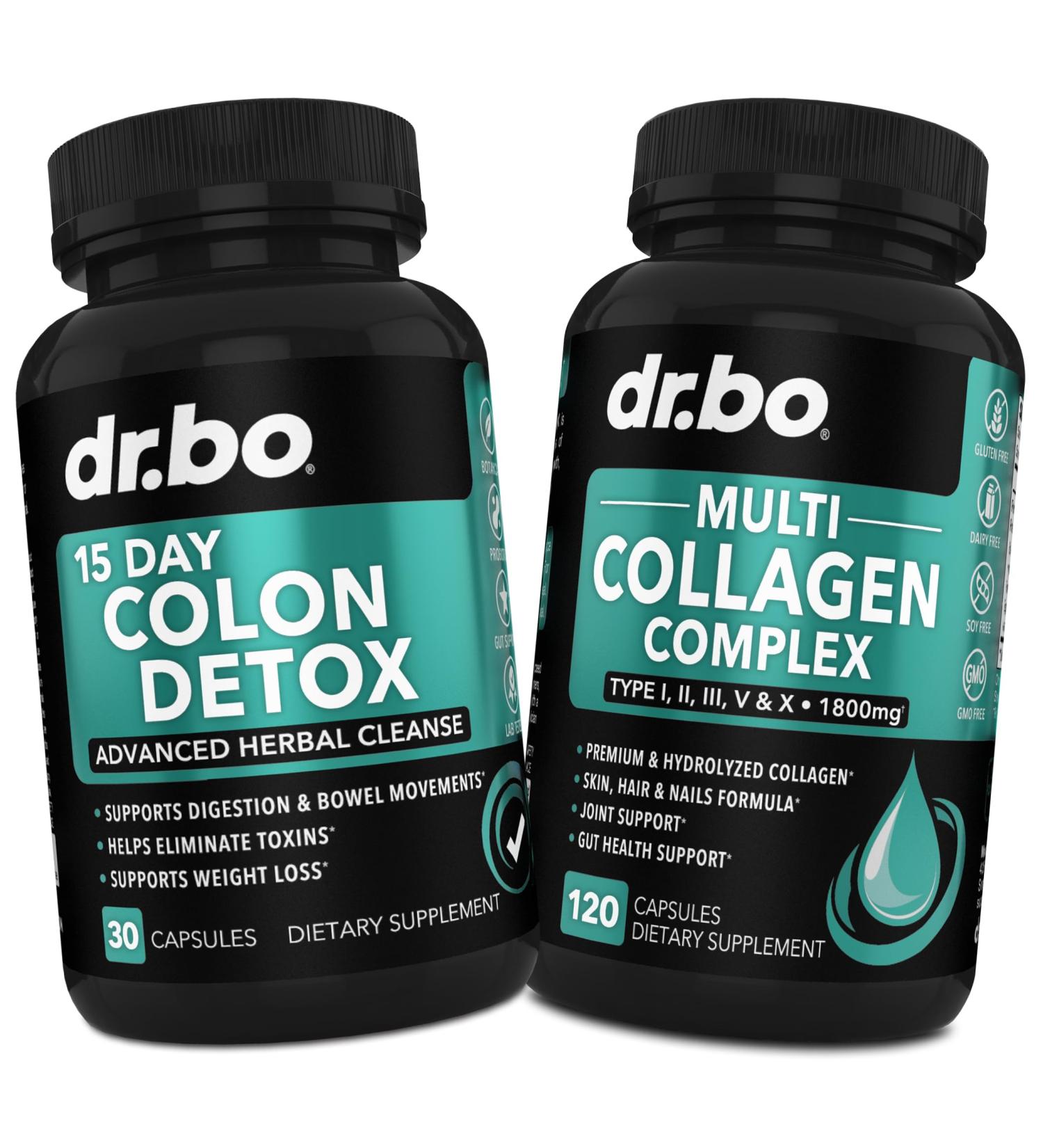 Colon Cleanse Detox & Collagen Peptides - 15 Day Colon Cleanse Pills & Probiotic - Multi Collagen for Women & Men Complex Capsules Skin Hair & Nails - Bowel Movement Supplements for Stomach Bloating - Buy Online on GoSupps.com