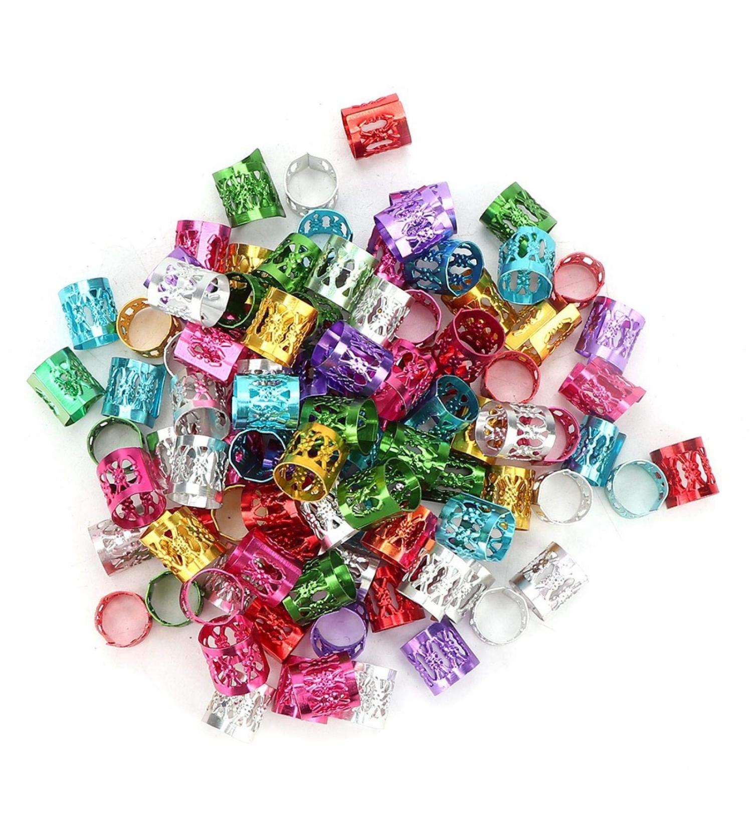 100 Colorful Lichen Pearls - Hair Accessories for Dreadlocks Braids & Wigs | Vibrant Metal Beads for Elegant Styles - Buy Online on GoSupps.com