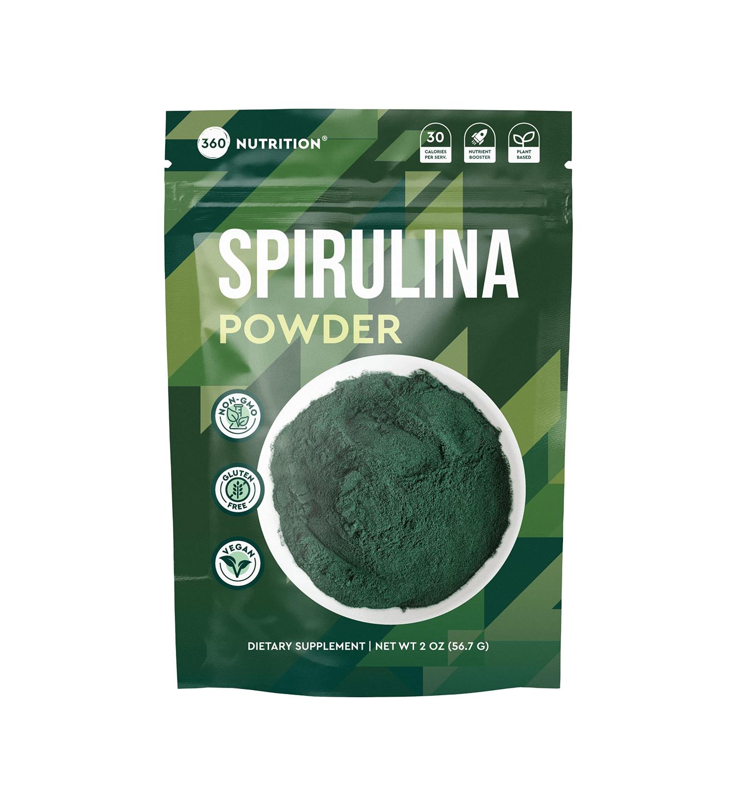360 Nutrition Spirulina Powder - Vegan, Non GMO, Rich in Vitamin A, B Vitamins, Iron, Protein & Amino Acids - Caffeine Free Energy, Digestive Health, Immune Support - 6g Plant Based Protein - 2 oz - Buy Online on GoSupps.com