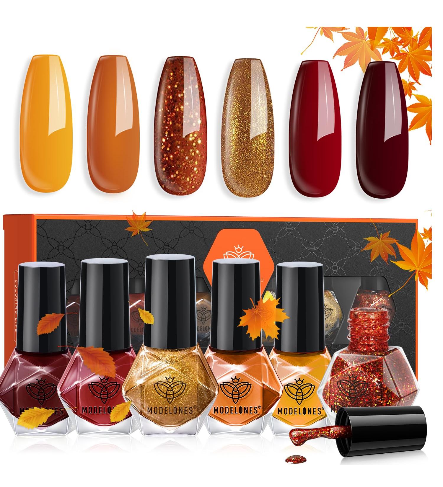 Modelones Fall Nail Polish Set - 6 Colors Gold Yellow Glitter Quick Dry Kit for DIY Manicure & Nail Art - Perfect Gift for Women & Moms - Buy Online on GoSupps.com