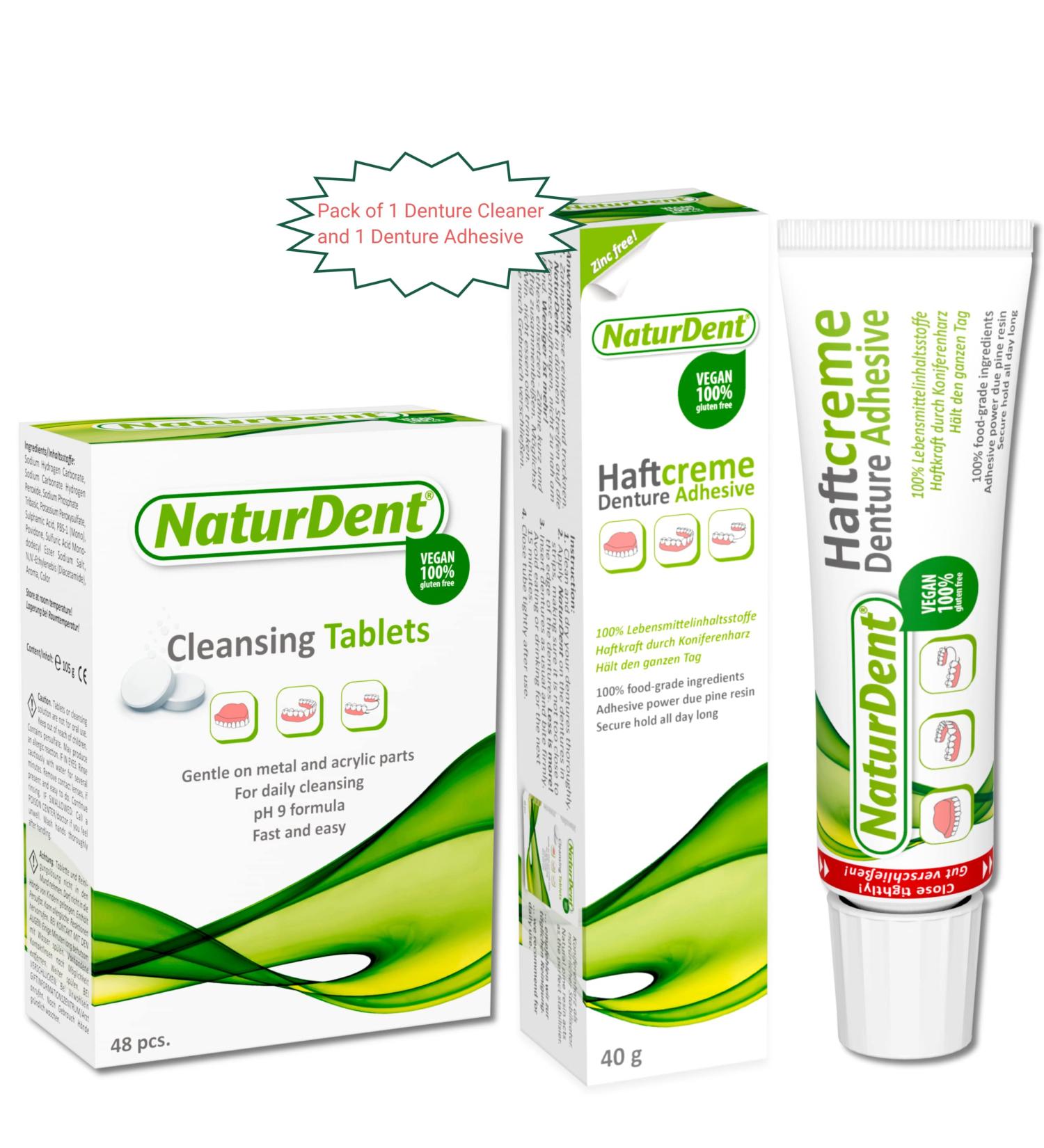 NaturDent Denture Adhesive Cream - Strong Hold, Zinc and Paraben-Free with Cleaner Tablets - 48 pcs - Buy Online on GoSupps.com