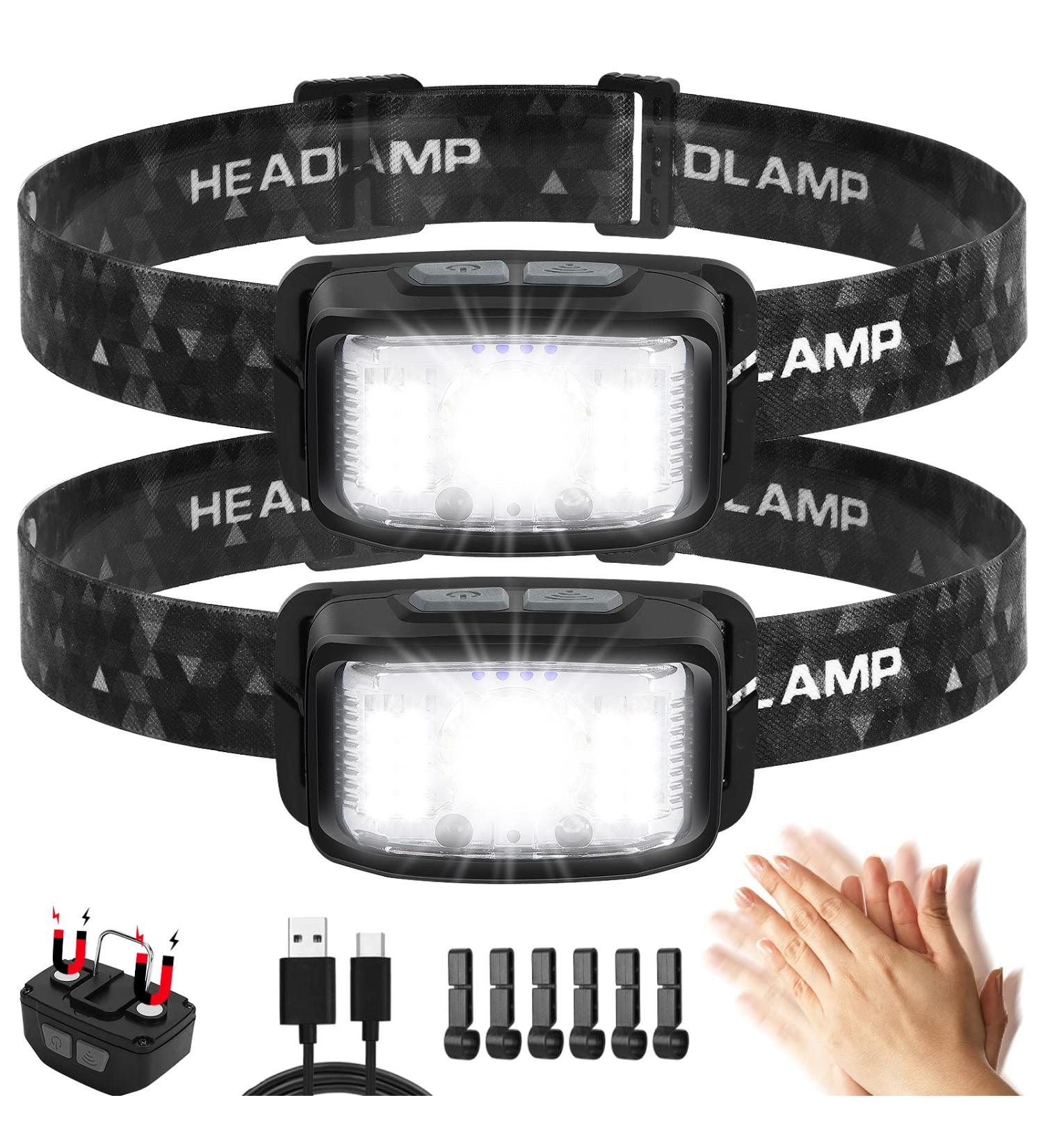 Rechargeable 2000 Lumen Ultra Bright LED Headlamp 2-Pack | 16 Modes, Motion Sensor, Waterproof & Lightweight | White Red Flashlight for Camping, Cycling, Running | Adults Headlamp in Gray - Buy Online on GoSupps.com