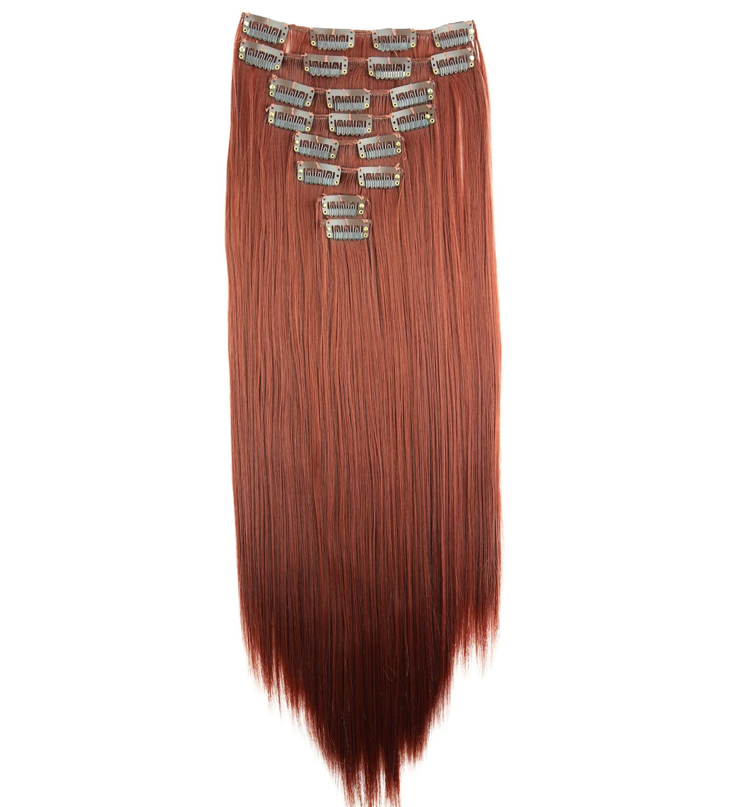 CAISHA by PRETTYSHOP XXL 20" Long 8 Pieces Set Clip In Extensions Hair Extension Synthetic Fiber Hairpiece Straight Red Brown CES114 red brown #350 CES114