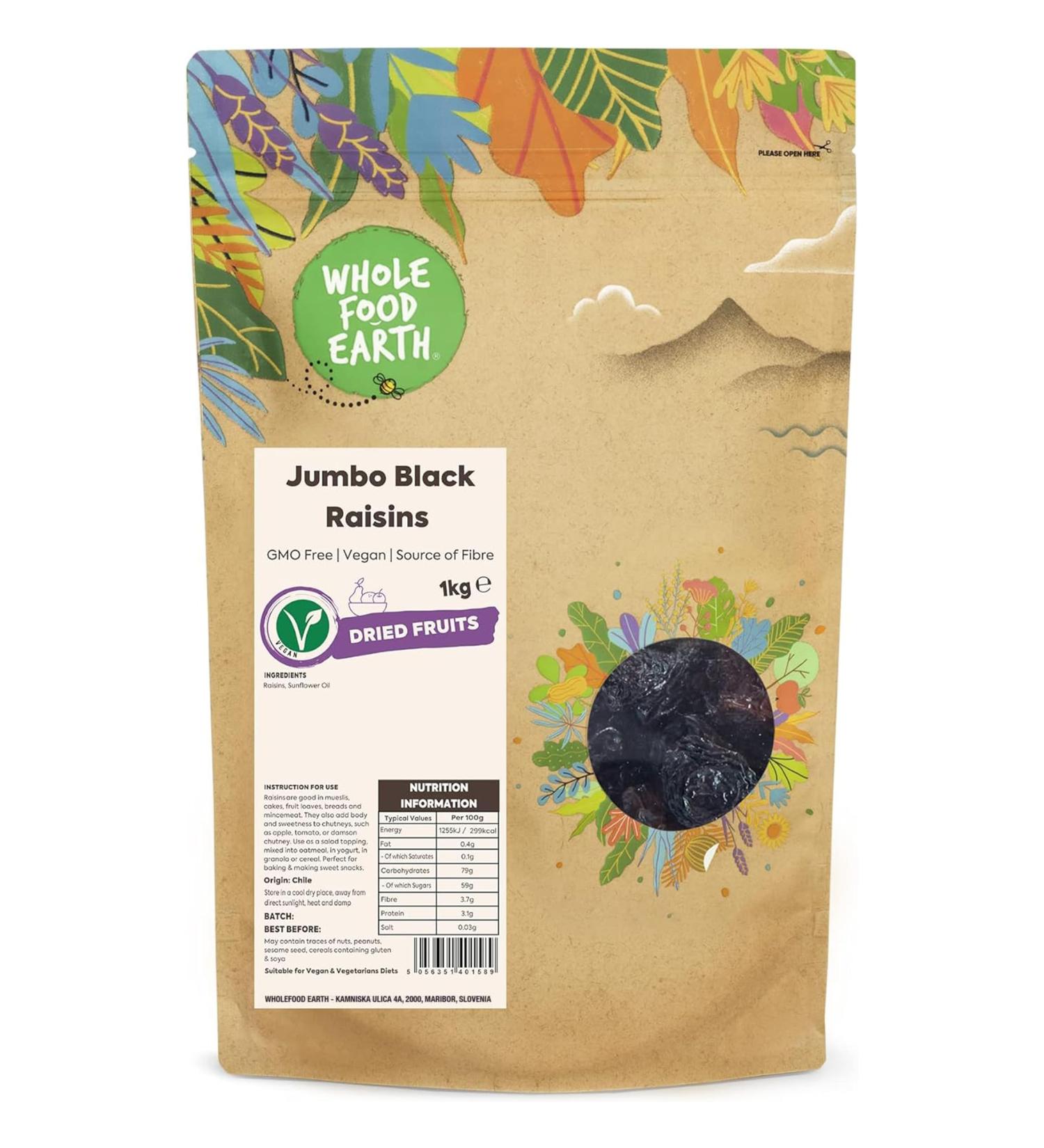 Wholefood Earth Raisins noirs g ants 1 kg - Sans OGM - Source de fibres - Buy Online on GoSupps.com