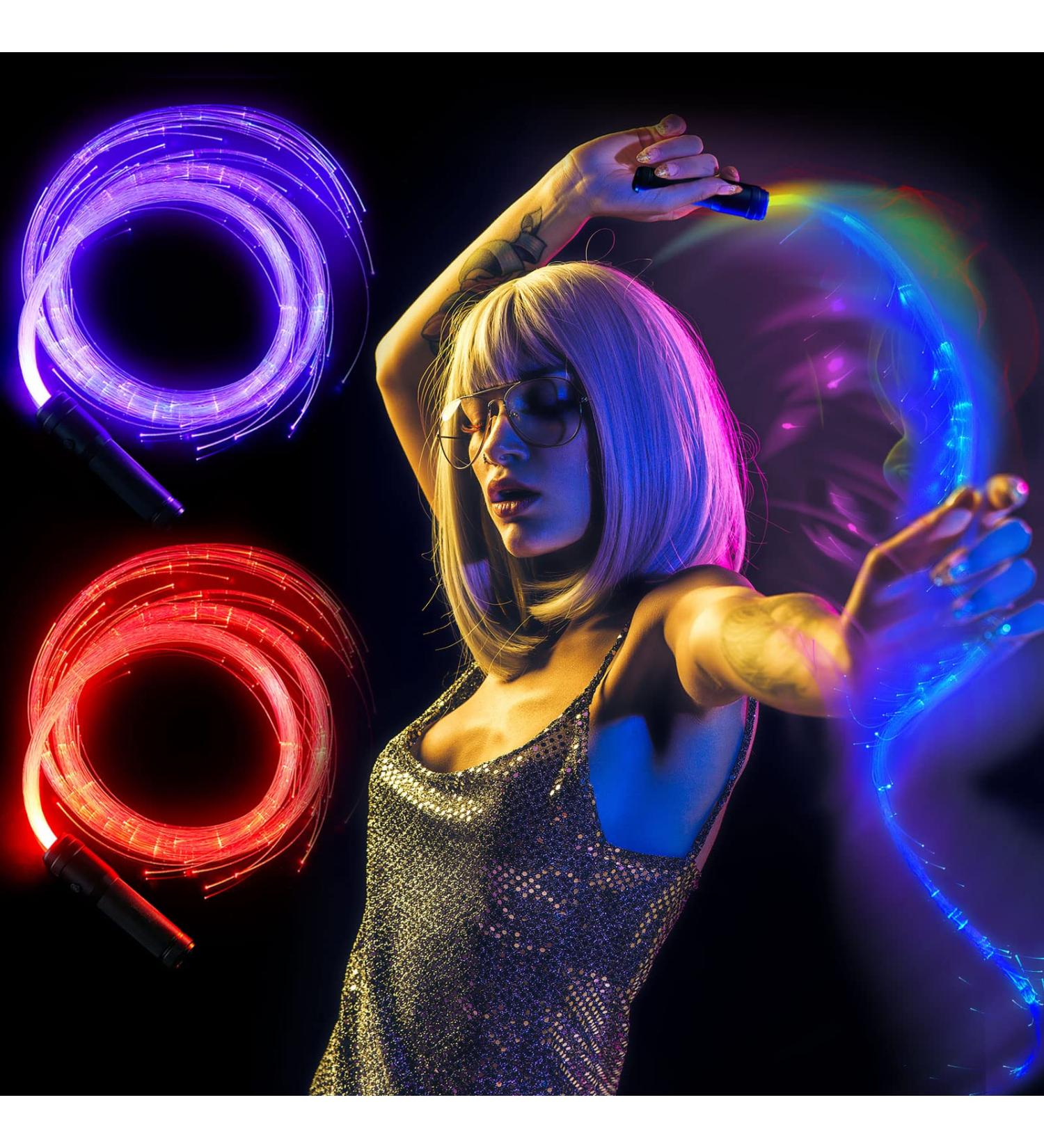 2 Pack LED Fiber Optic Whips 6ft - Colorful Dance Space Whip Lights for Raves, Parties, Concerts - Pixel Whip Toys with 360 Degree Swivel, Bright Light Effects - Ideal for Light Shows, Festivals - Buy Online on GoSupps.com