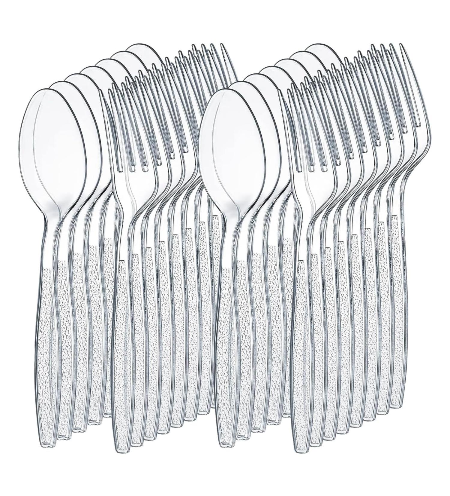 Clear Plastic Cutlery Set BPA Free Bulk Pack 120 Pcs Plastic Utensils Heavy Duty 60 Plastic Forks and 60 Spoons Sets forparty Gathering Dinners Take-Out Food Services Catering - Buy Online on GoSupps.com