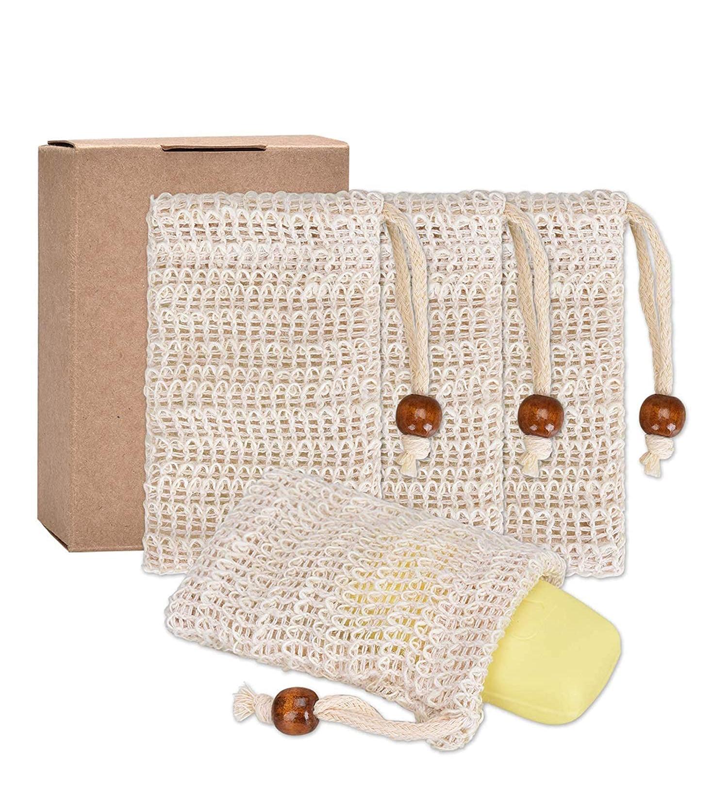 4X Organic Sisal Soap Bags - 100% Natural Plastic-Free Sustainable Soap Net for Body Peeling - Buy Online on GoSupps.com