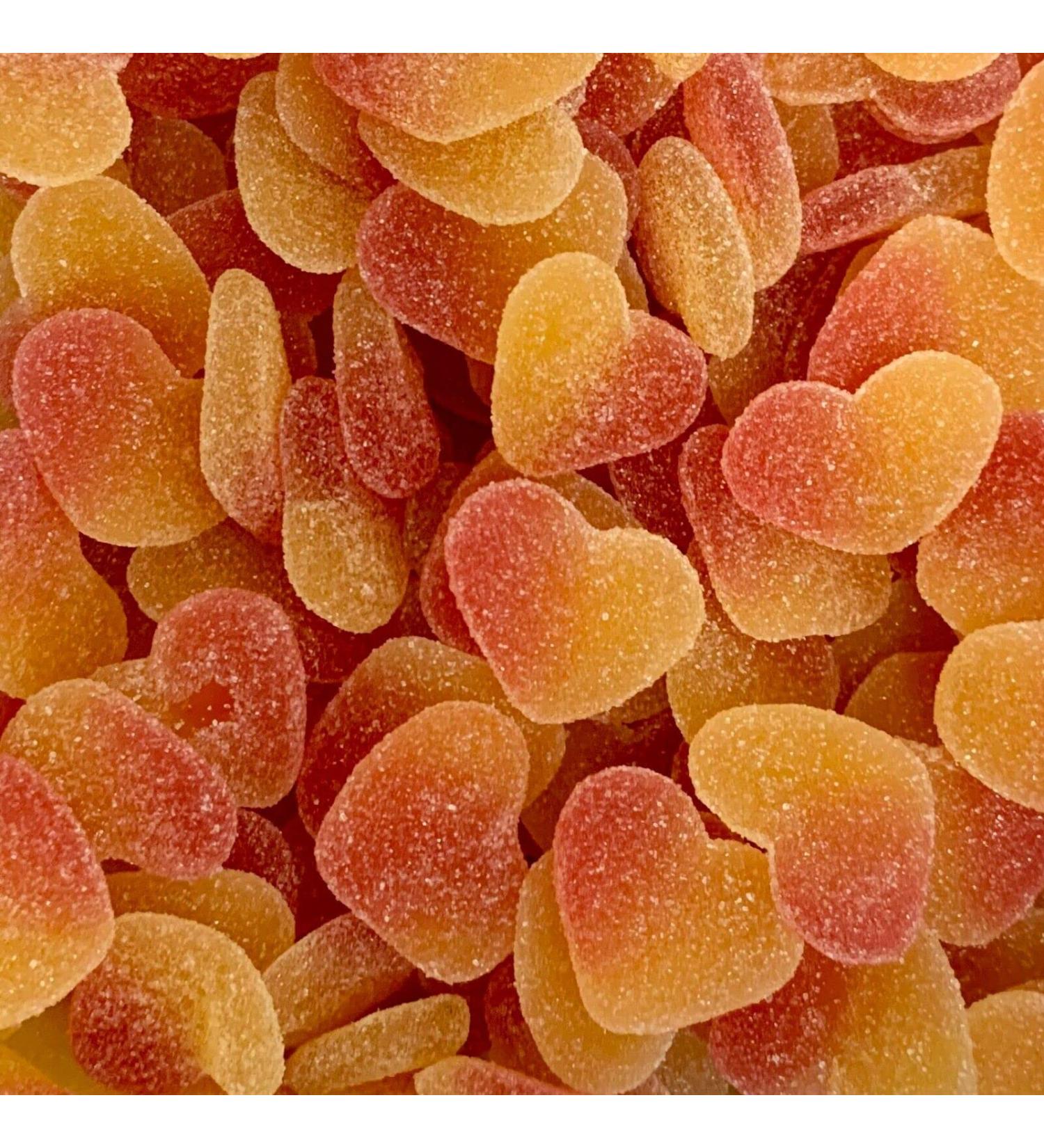 Peach Flavour Sugar Coated Gummy Jelly Heart Sweets - 1kg Bag (Approx 143 sweets)- Fat Free - Gluten Free - Lactose Free - Halal - Valentines Sweets - Cake Decoration - Buy Online on GoSupps.com