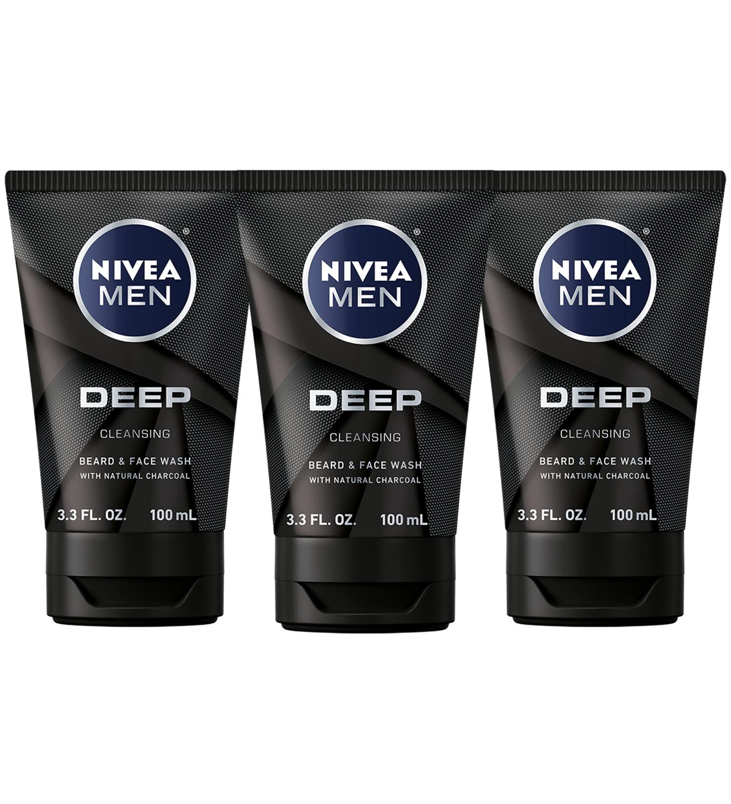 NIVEA MEN DEEP Cleansing Beard & Face Wash - Charcoal Infused, 3 Pack (3.3 Fl Oz Each) - Buy Online on GoSupps.com