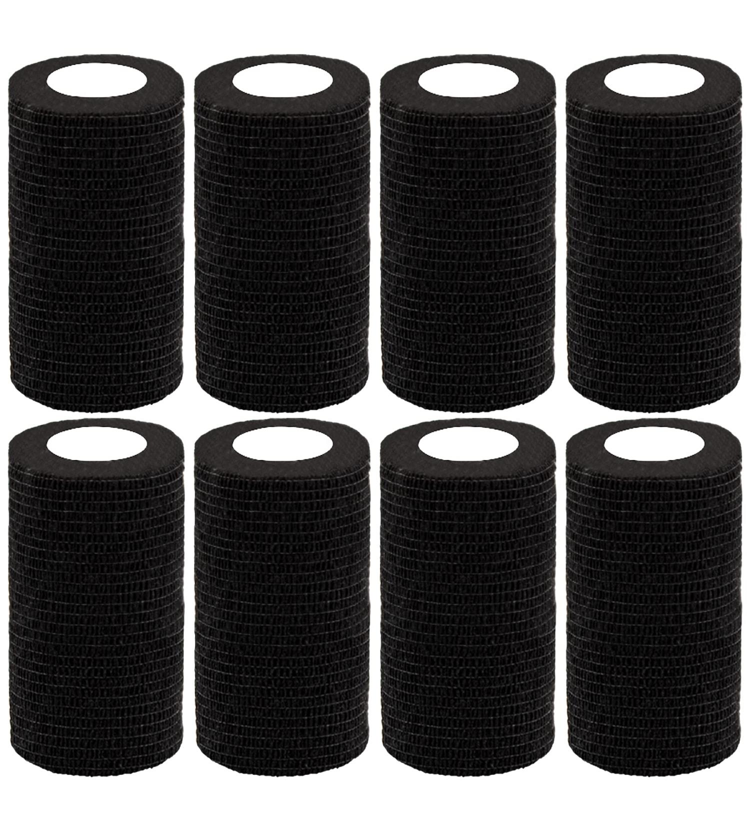 BQTQ 8 Rolls Cohesive Bandage 4 Inch - Self Adherent Sport Wrap Tape for Ankle Sprains & Swelling - Stretch Bandage Wrap for Humans and Animals - Black - Buy Online on GoSupps.com