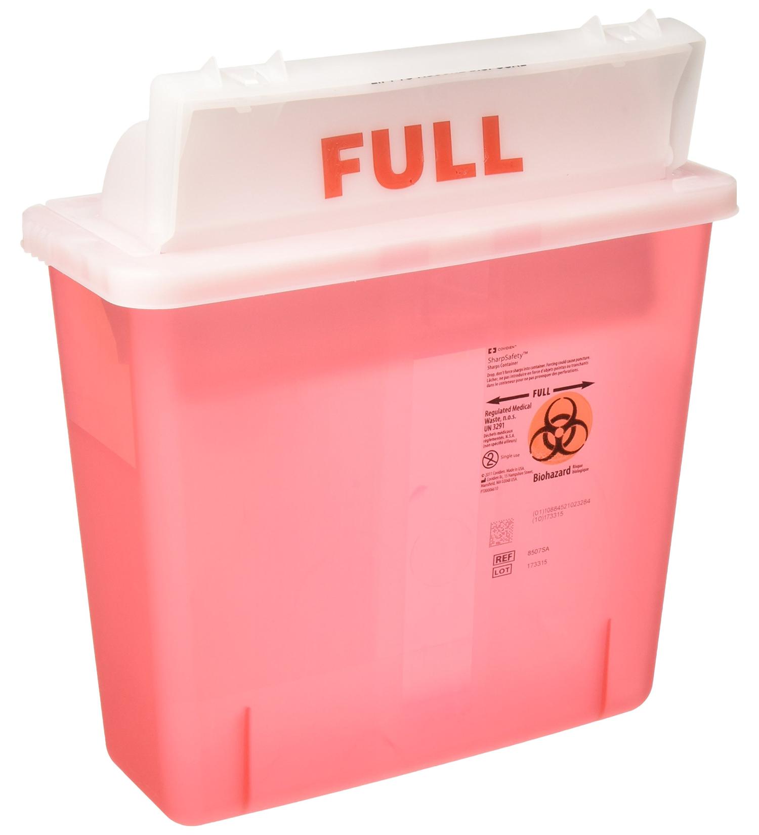 Covidien COV-8507SA SharpSafety 5 Quart Sharps Container with Counterbalance Lid - Transparent Red - Buy Online on GoSupps.com
