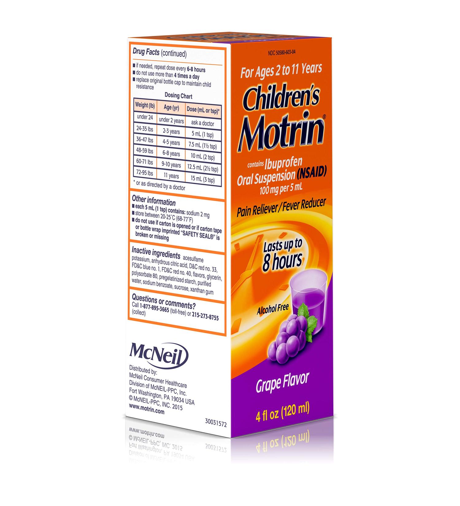 Motrin Children's Oral Suspension Grape Flavor - 4 oz Pack of 2